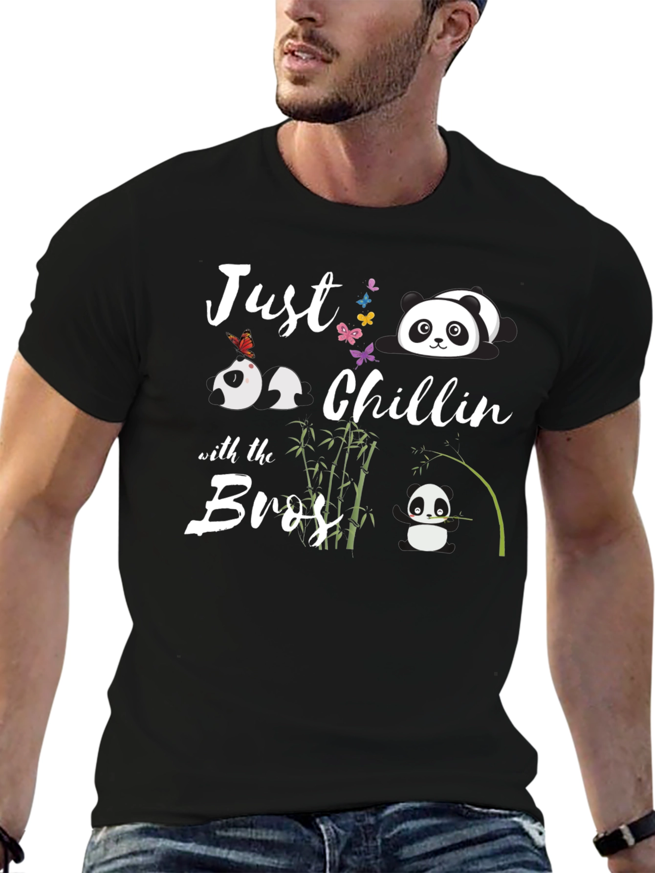 Black Just Chillin with the Bros Panda T-Shirt view 6