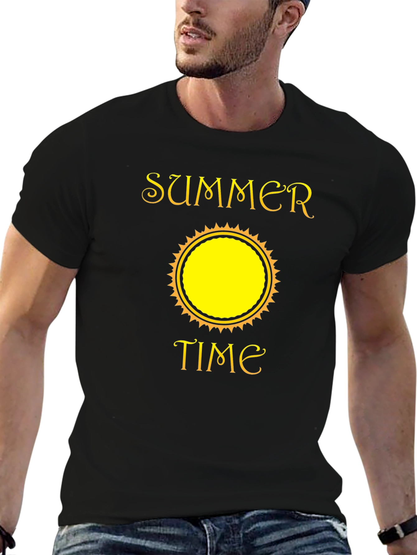 Black Summer Time Graphic Tee - Black Cotton T-Shirt view 6