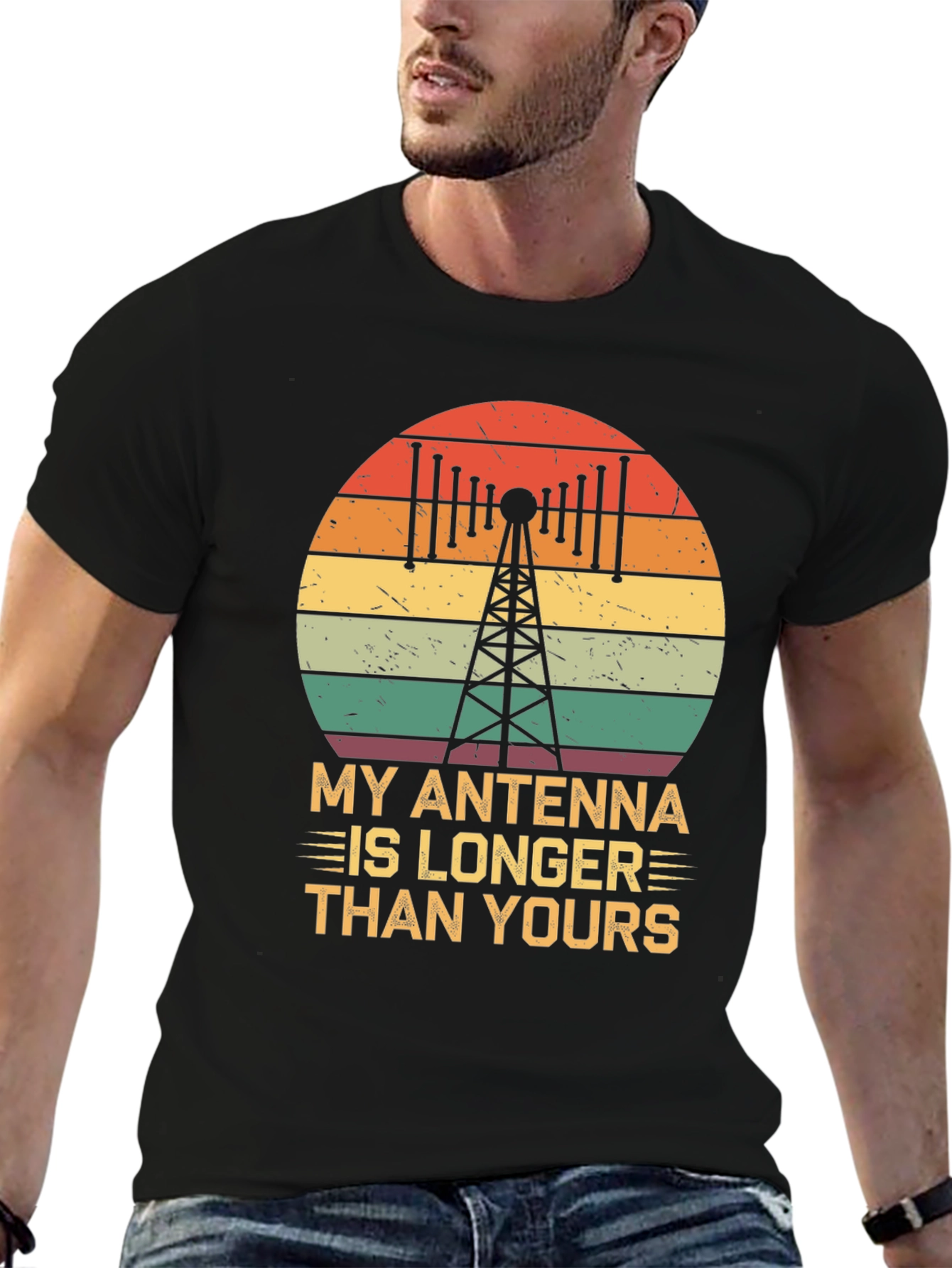 Black Antenna Longer Than Yours Funny Ham Radio T-Shirt view 6