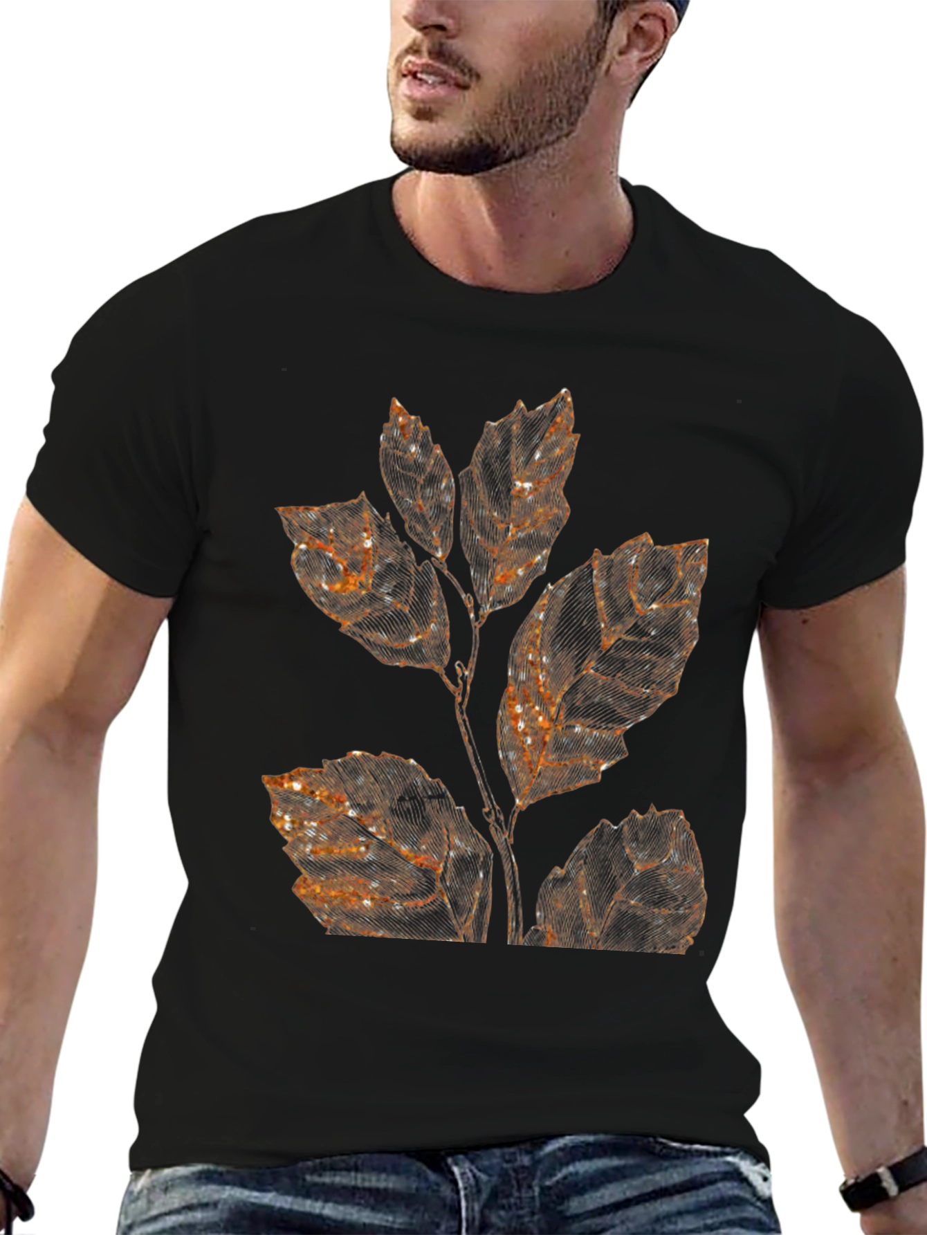 Black Botanical Print Black T-Shirt view 6