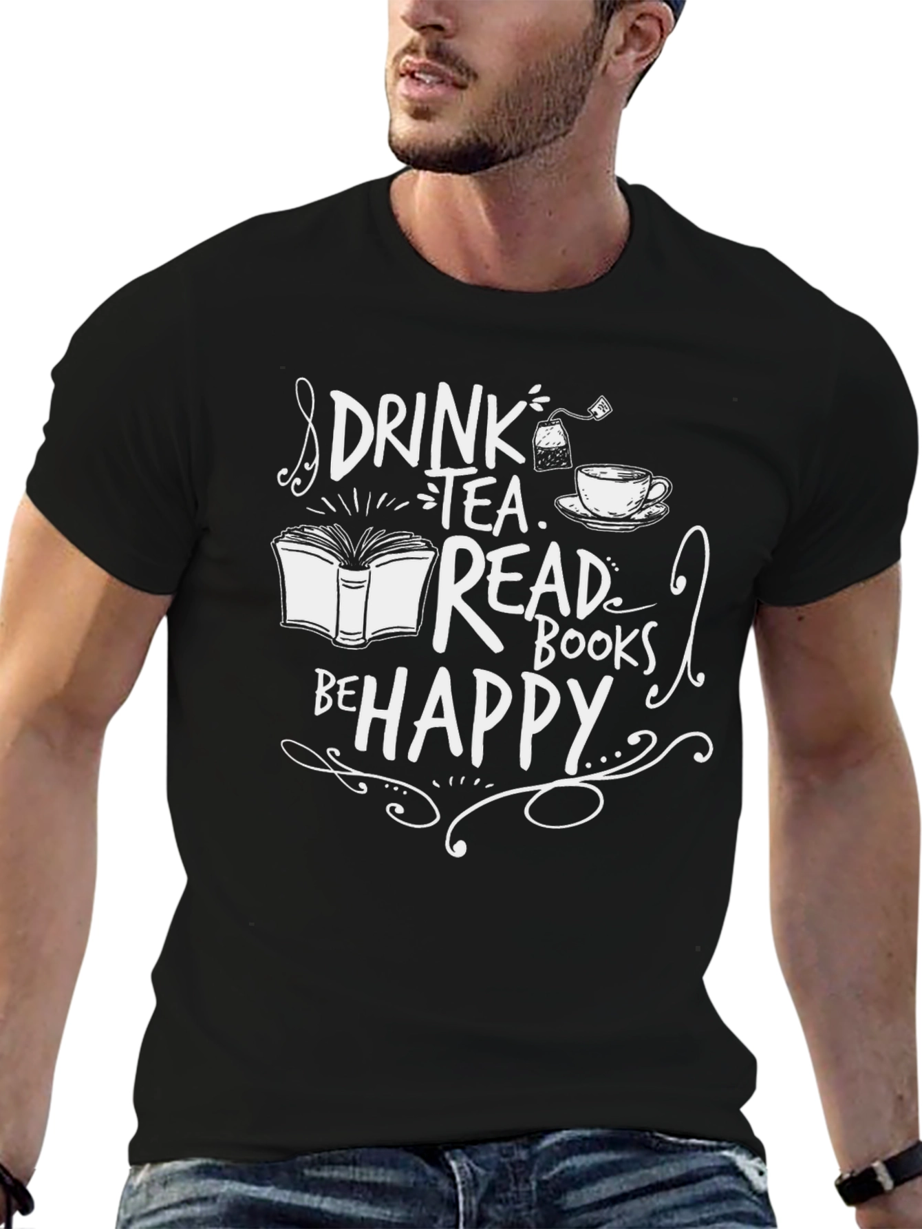 Black Drink Tea Read Books Be Happy Graphic T-Shirt view 6