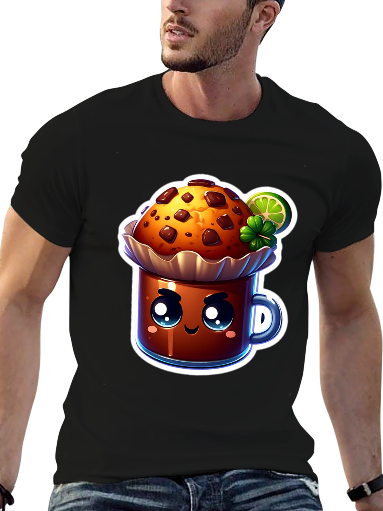 Black Cute Kawaii Cupcake Graphic T-Shirt view 6