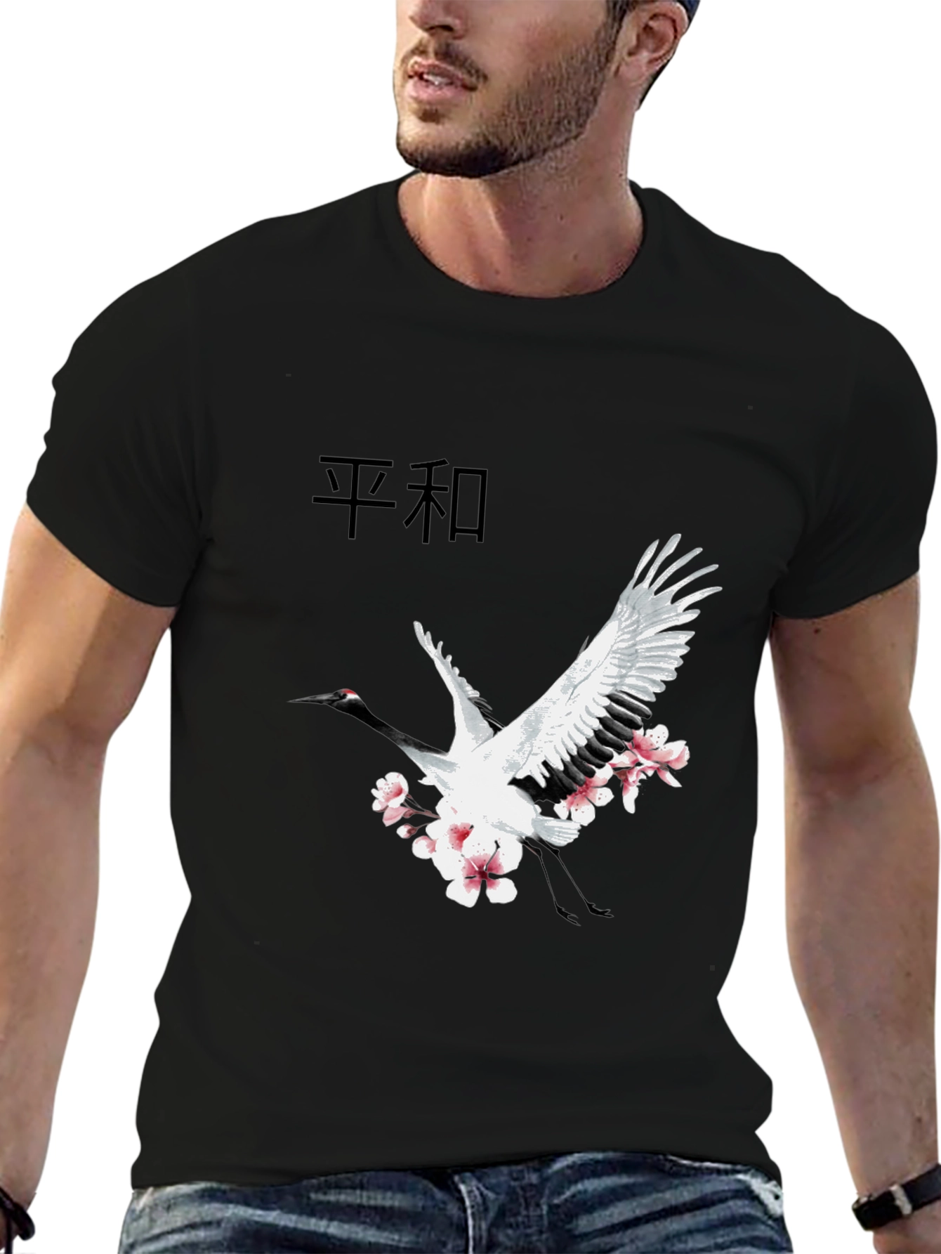 Black Crane & Blossom Graphic Tee - Black view 6