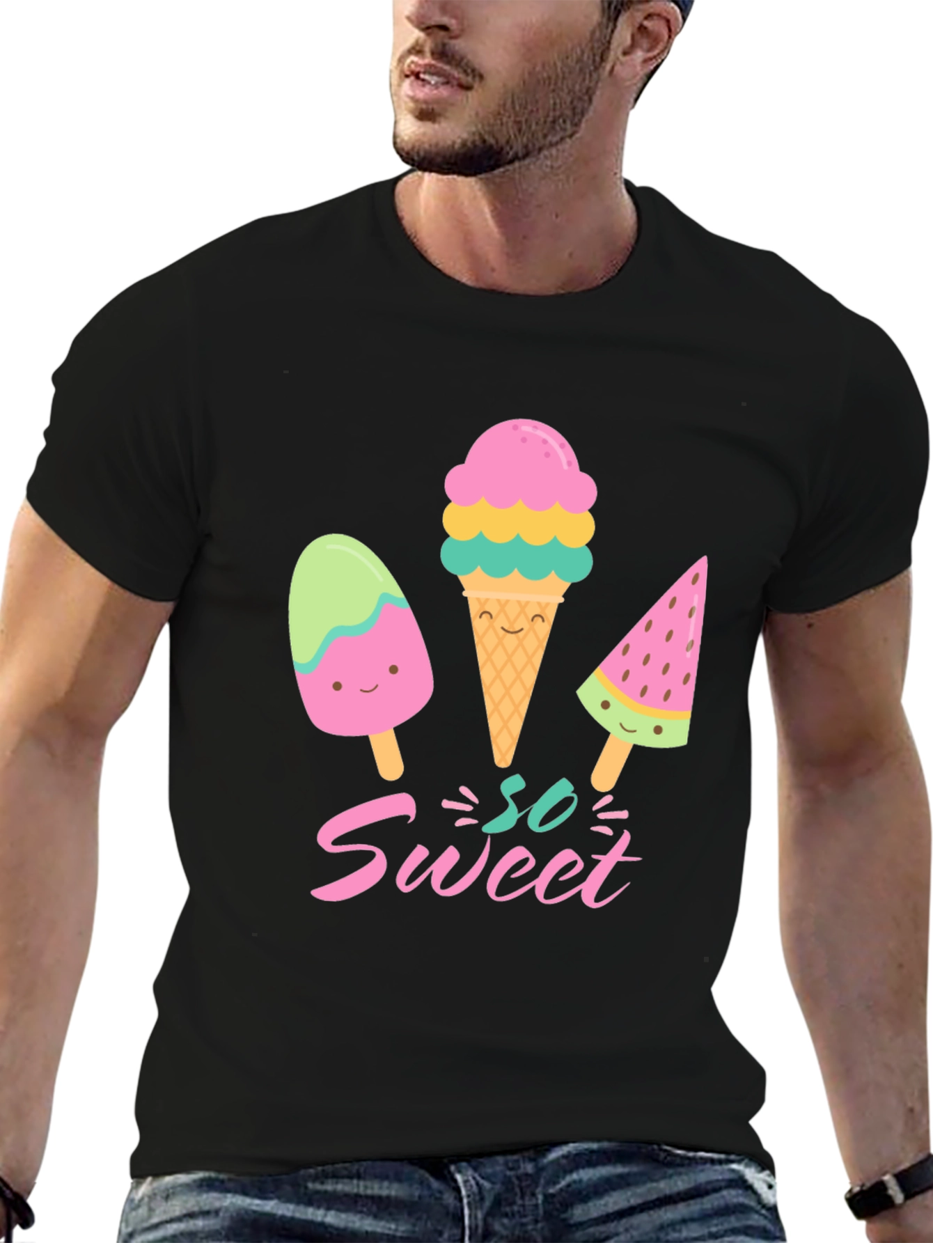 Black So Sweet Ice Cream Graphic T-Shirt view 6