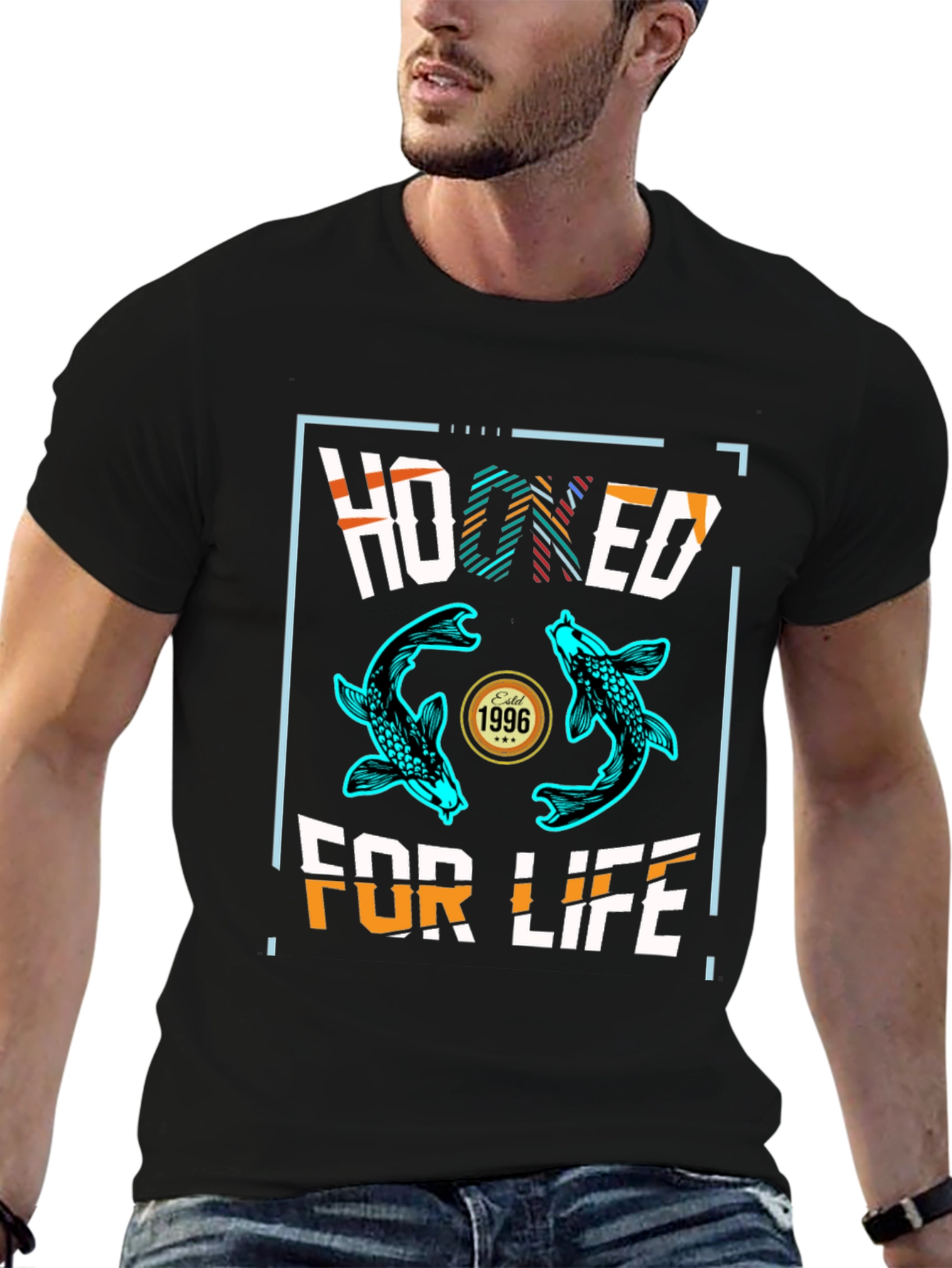 Black Hooked For Life Graphic Tee - Fishing T-Shirt view 6