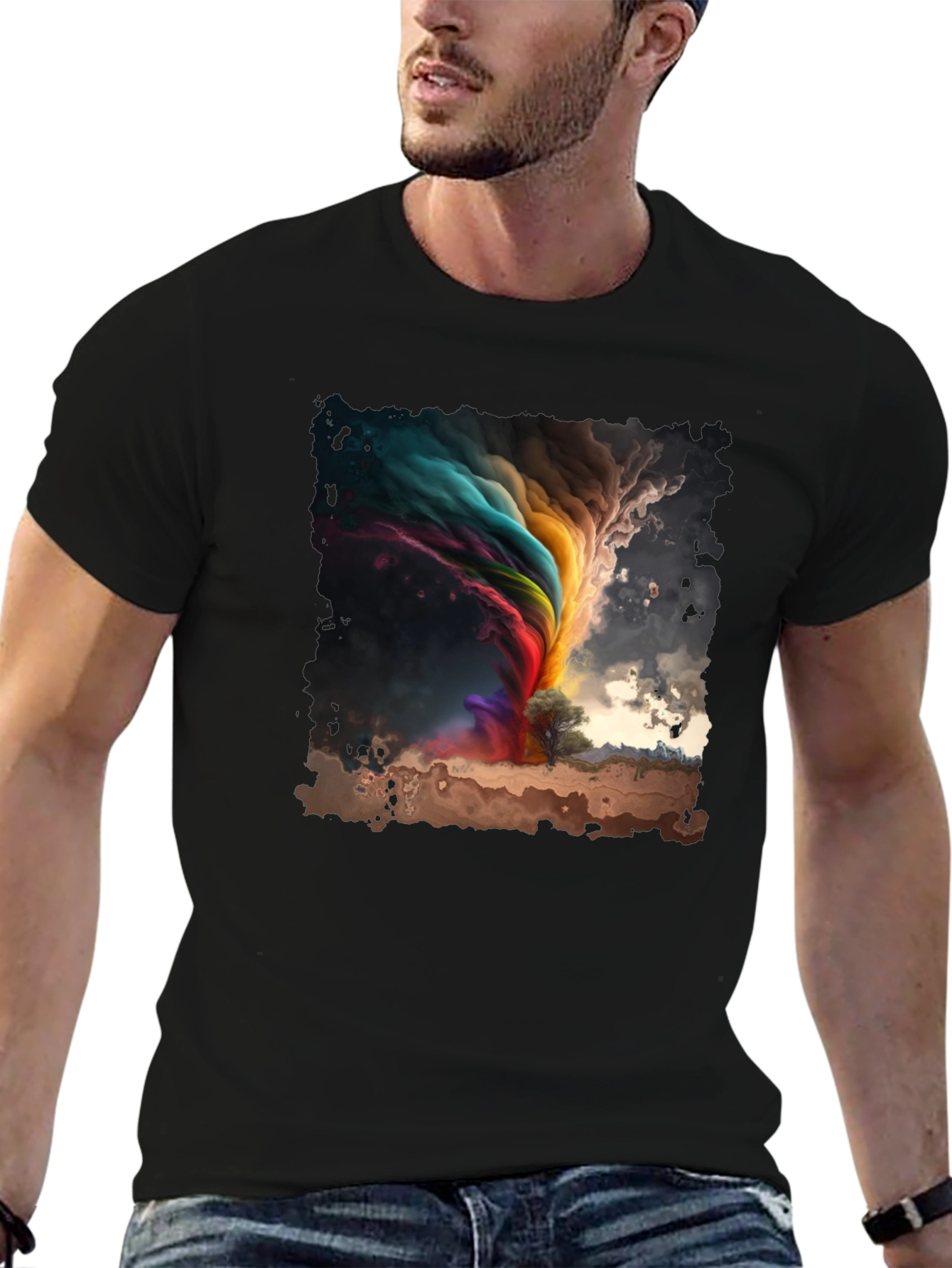 Black Rainbow Tornado Graphic Tee - Stylish Comfort view 6