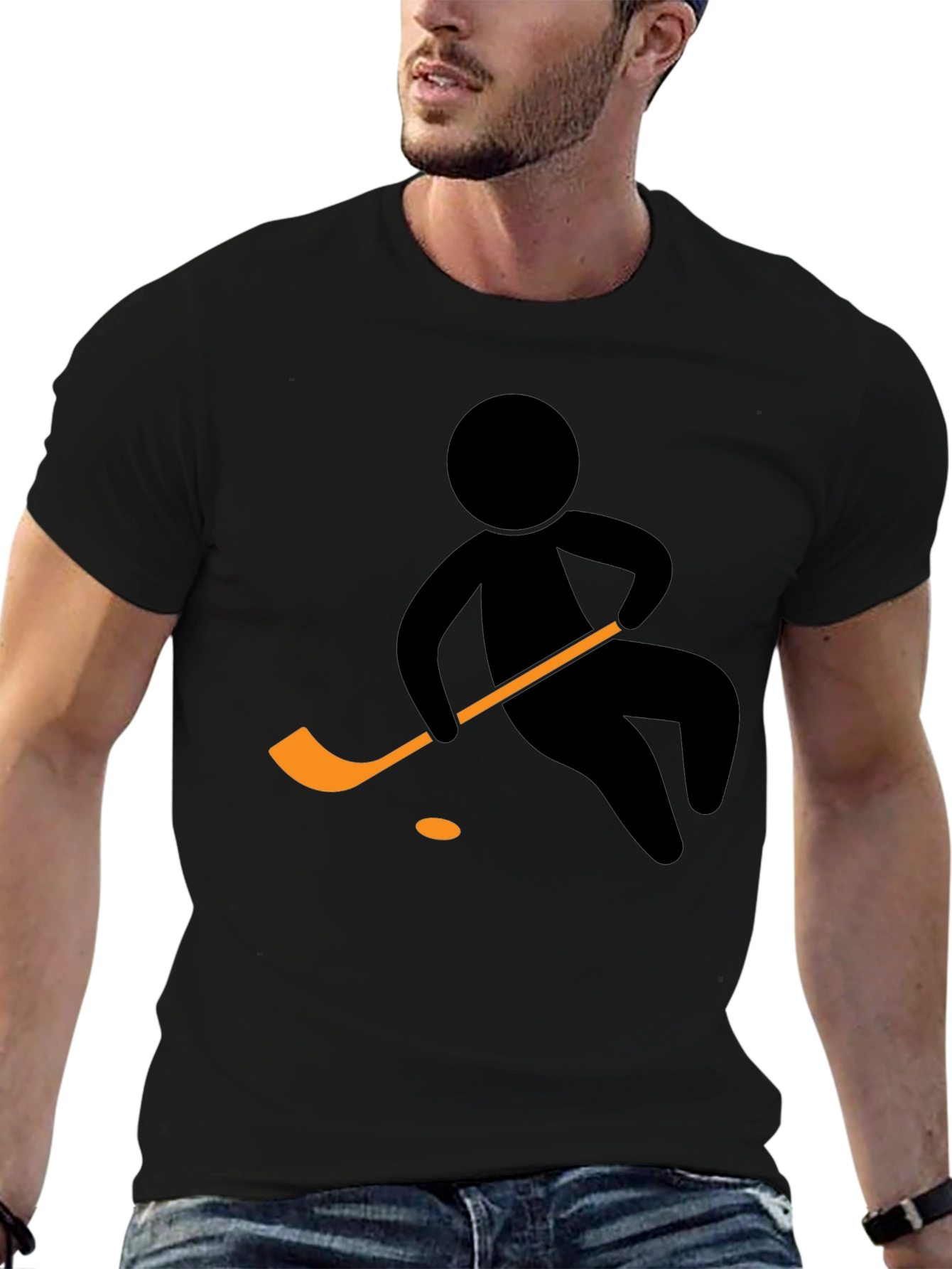 Black Hockey Player Graphic Tee - Black Cotton T-Shirt view 6