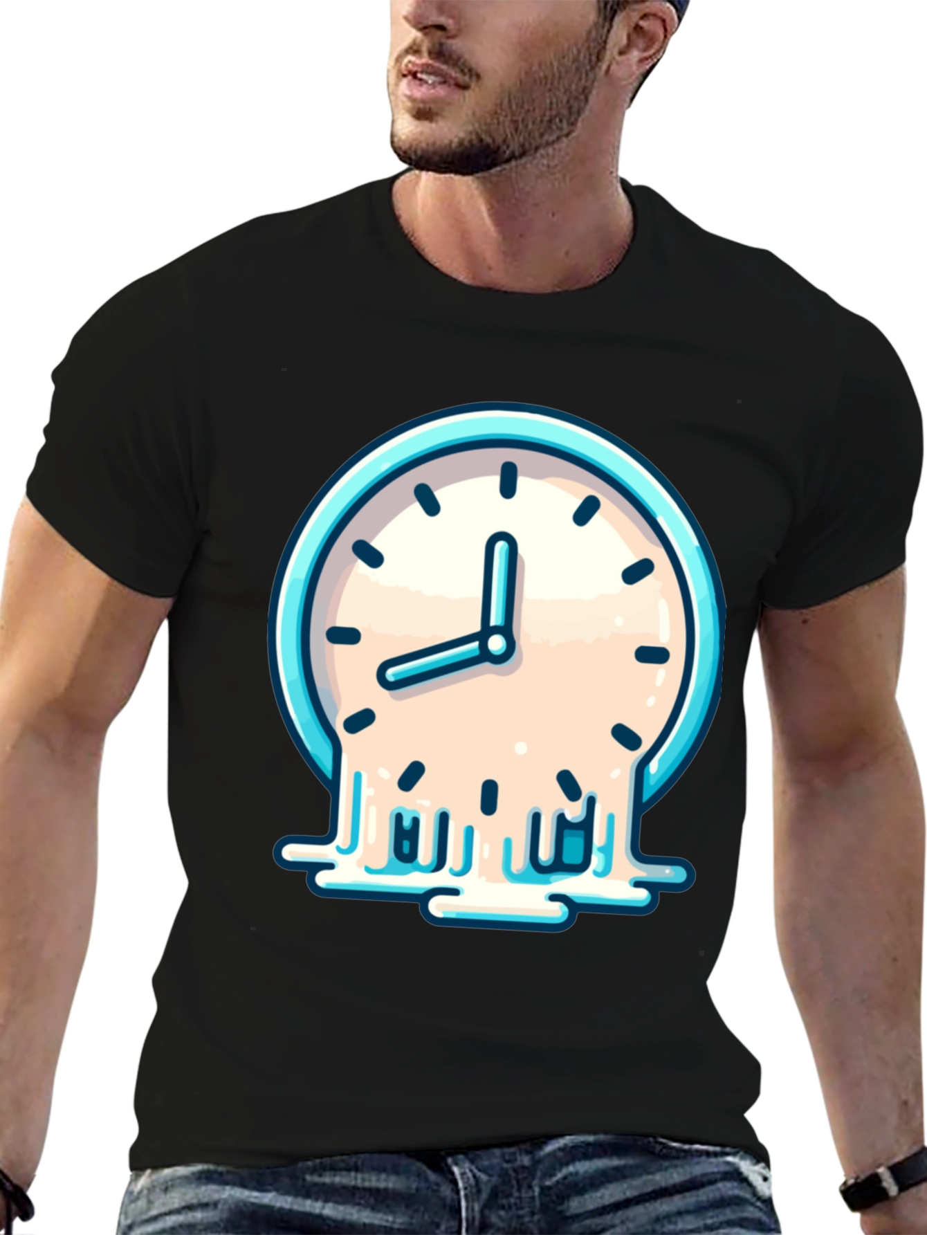 Black Melting Clock Graphic T-Shirt - Black Cotton Tee view 6