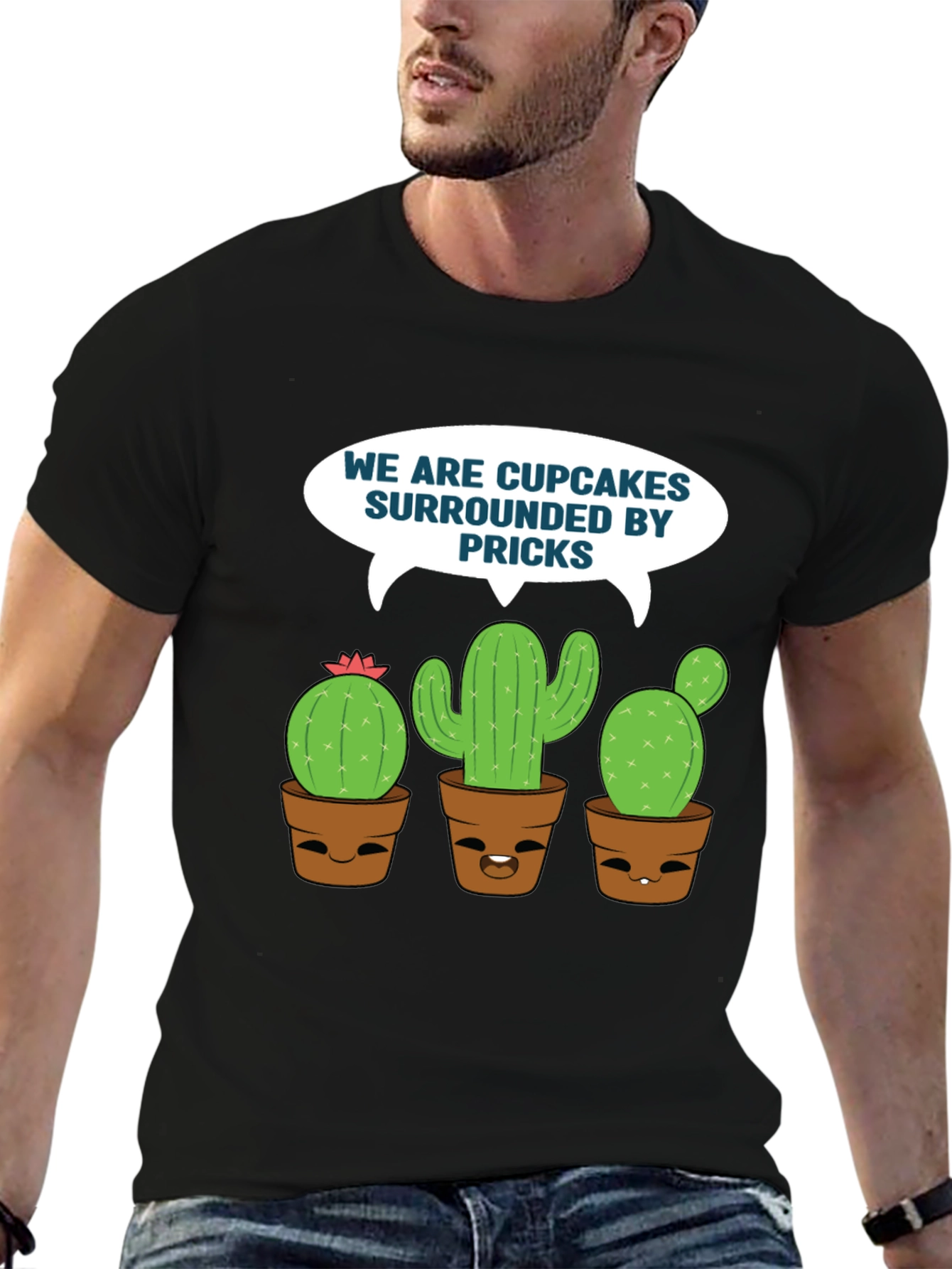 Black Funny Cupcakes & Pricks Cactus Graphic T-Shirt view 6