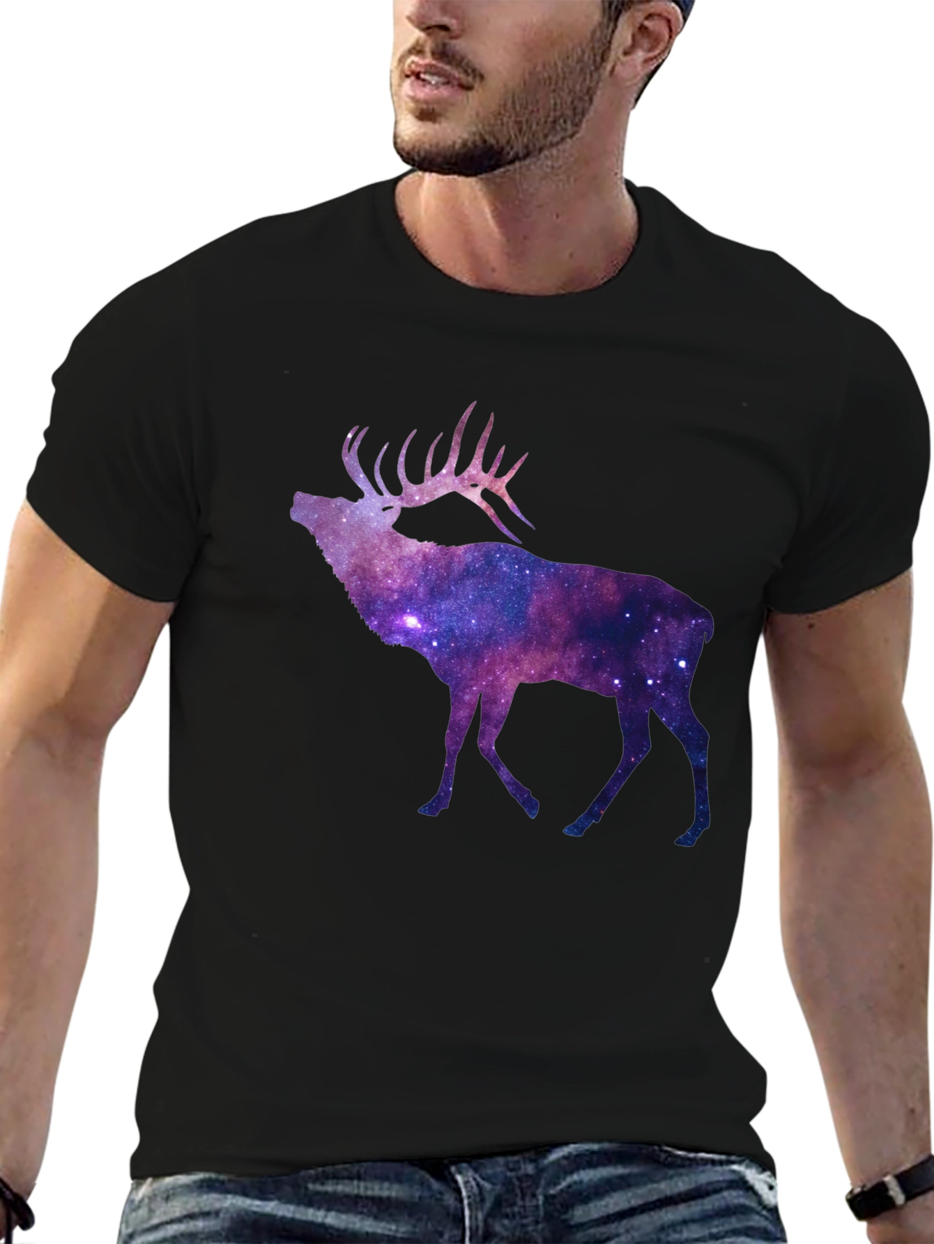 Black Galaxy Elk Graphic Tee - Black Short Sleeve T-Shirt view 6