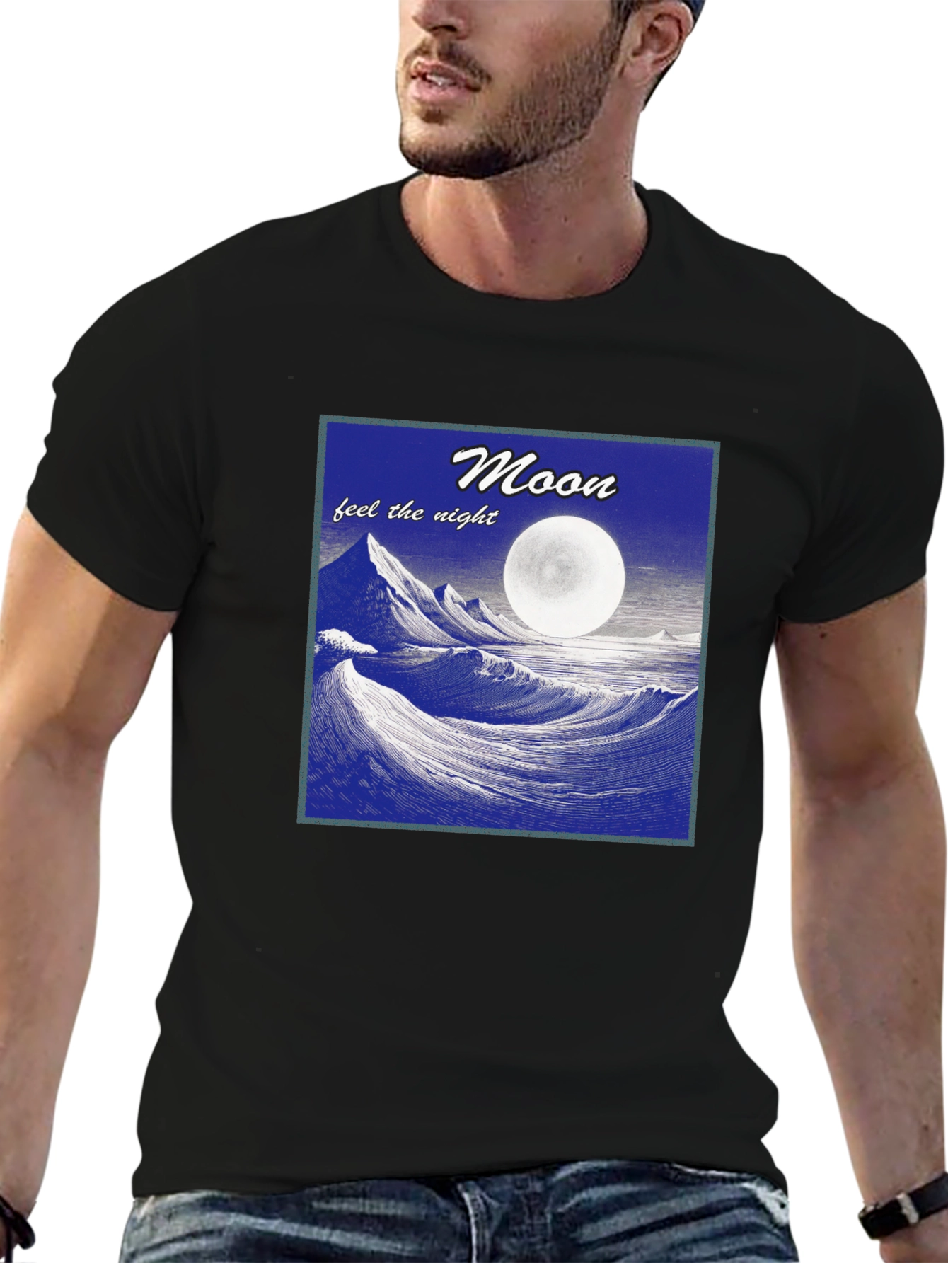 Black Moonlit Waves Graphic T-Shirt - Feel the Night! view 6