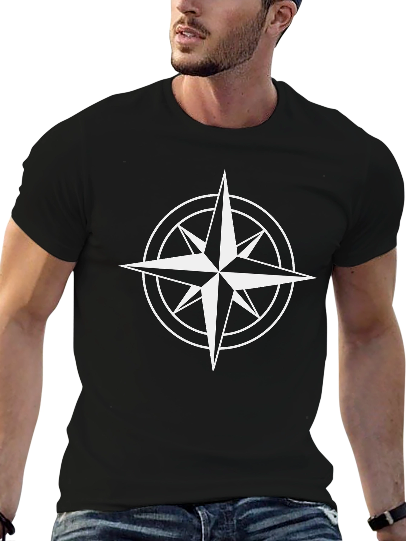 Black Compass Star Graphic Black T-Shirt view 6