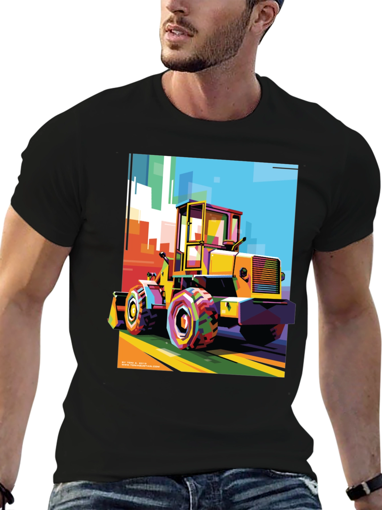 Black Bold Graphic Print T-Shirt - Construction Loader Art view 6