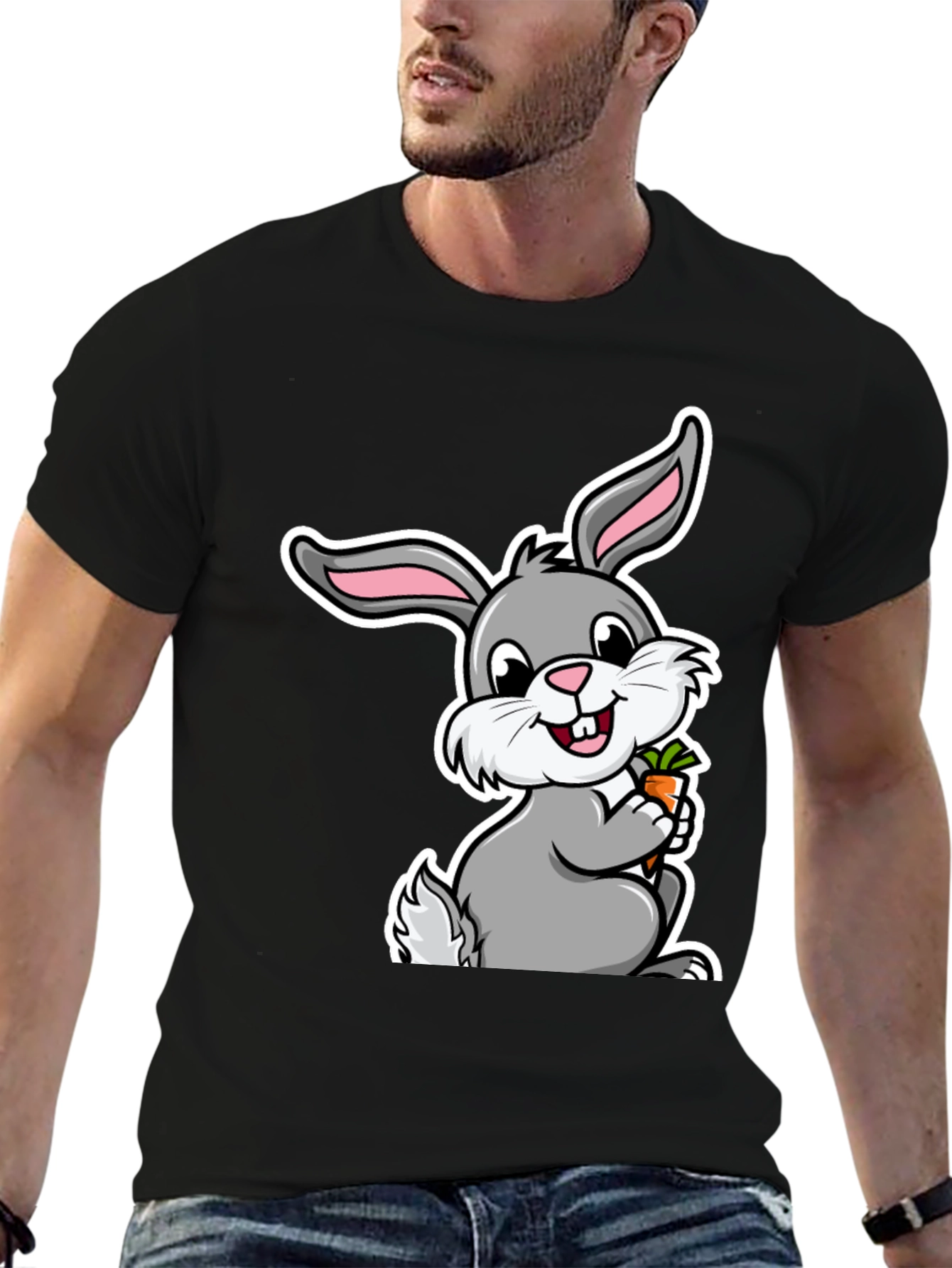 Cute Bunny Graphic Tee - Soft Cotton Black T-Shirt - 6