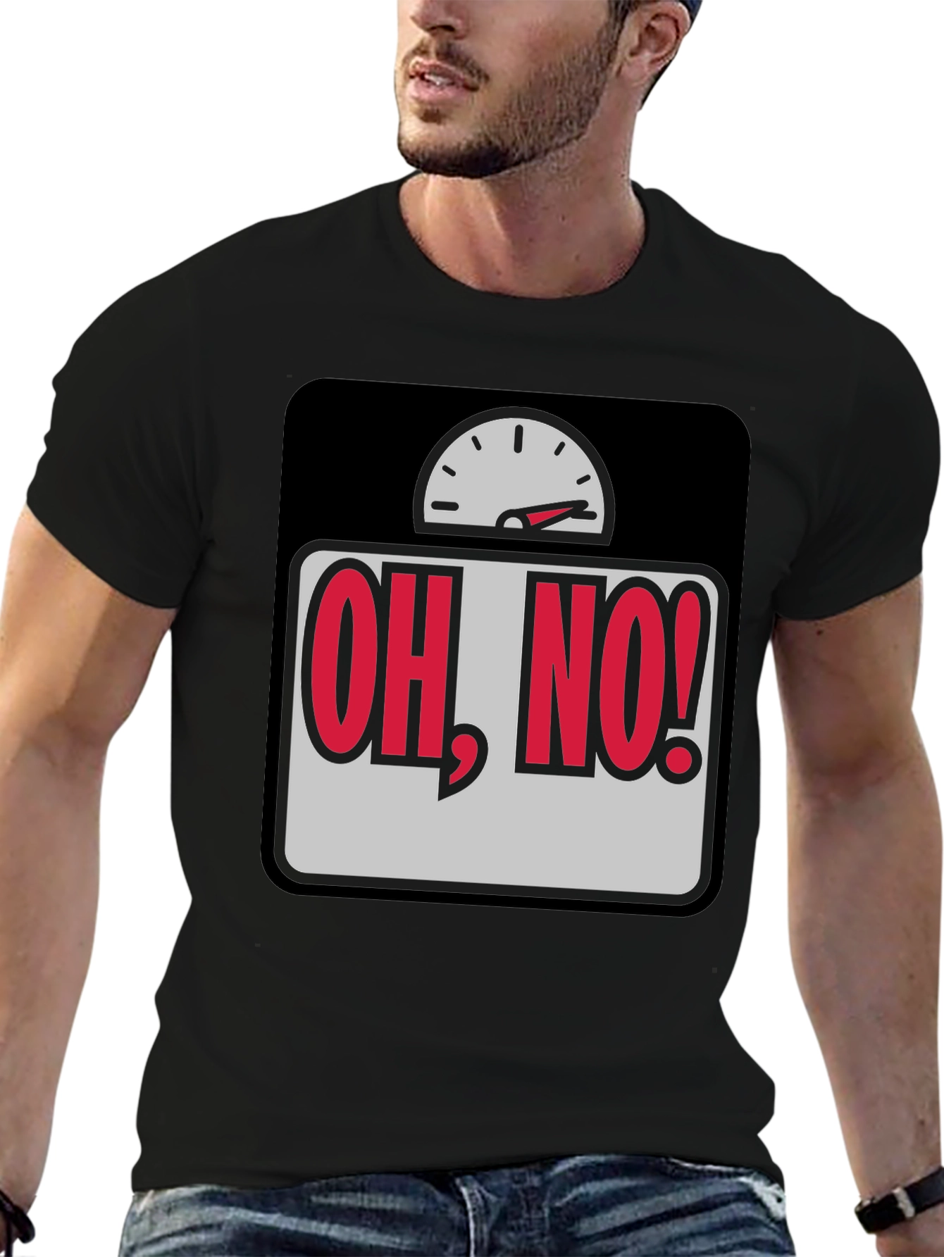 Black Oh, No! Scale Graphic T-Shirt - Weight Humor Tee view 6