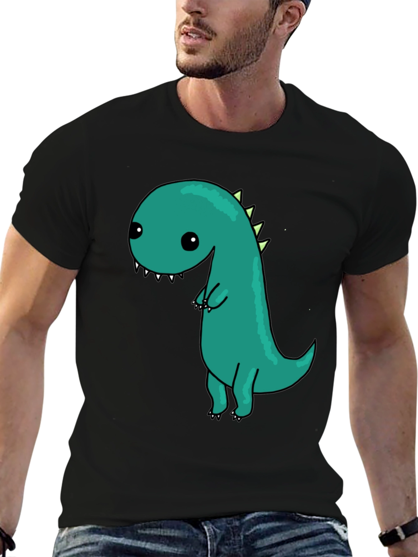 Black Cute Cartoon Dinosaur Graphic Black T-Shirt view 6