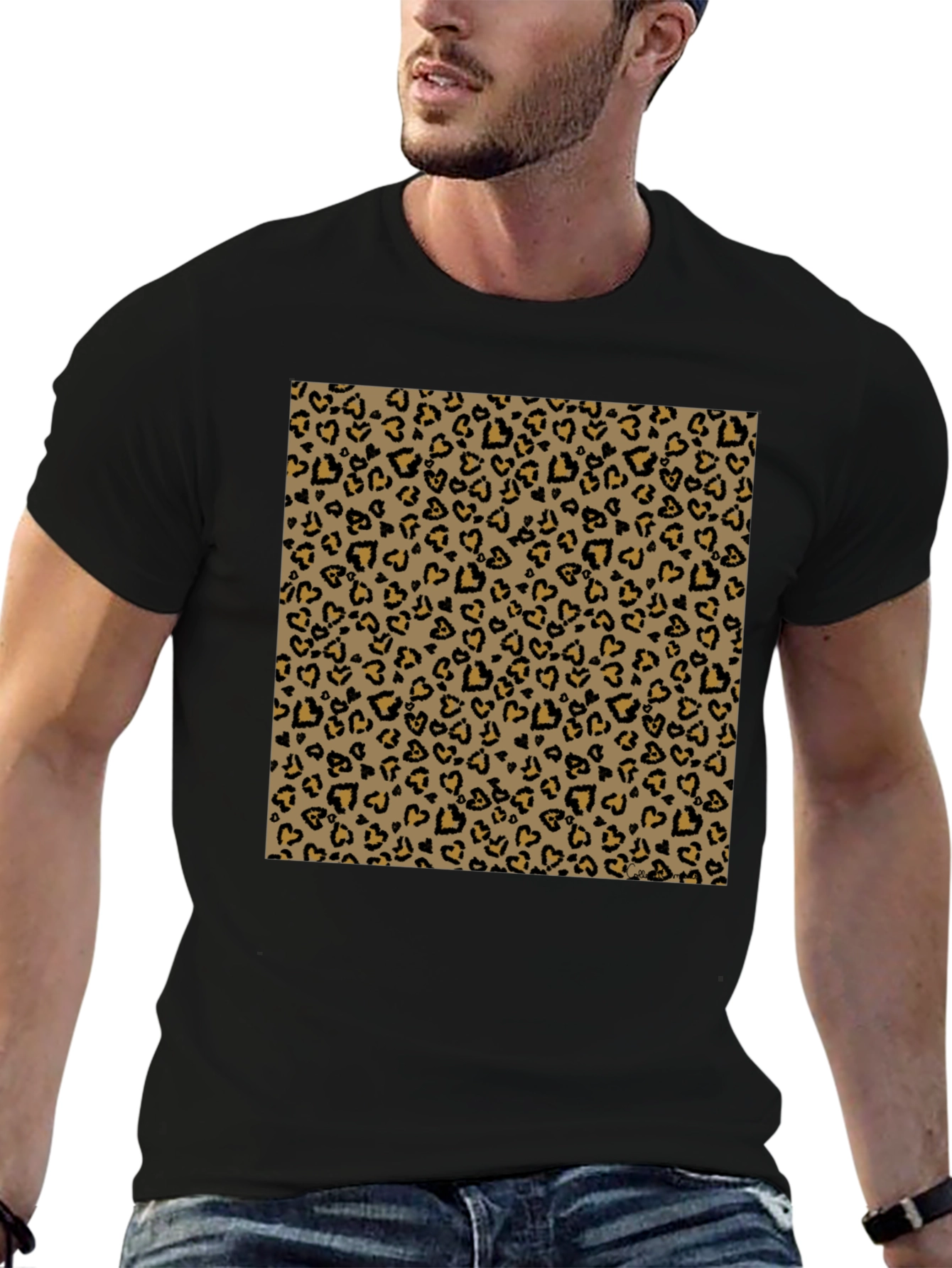 Black Black Tee with Leopard Heart Print view 6