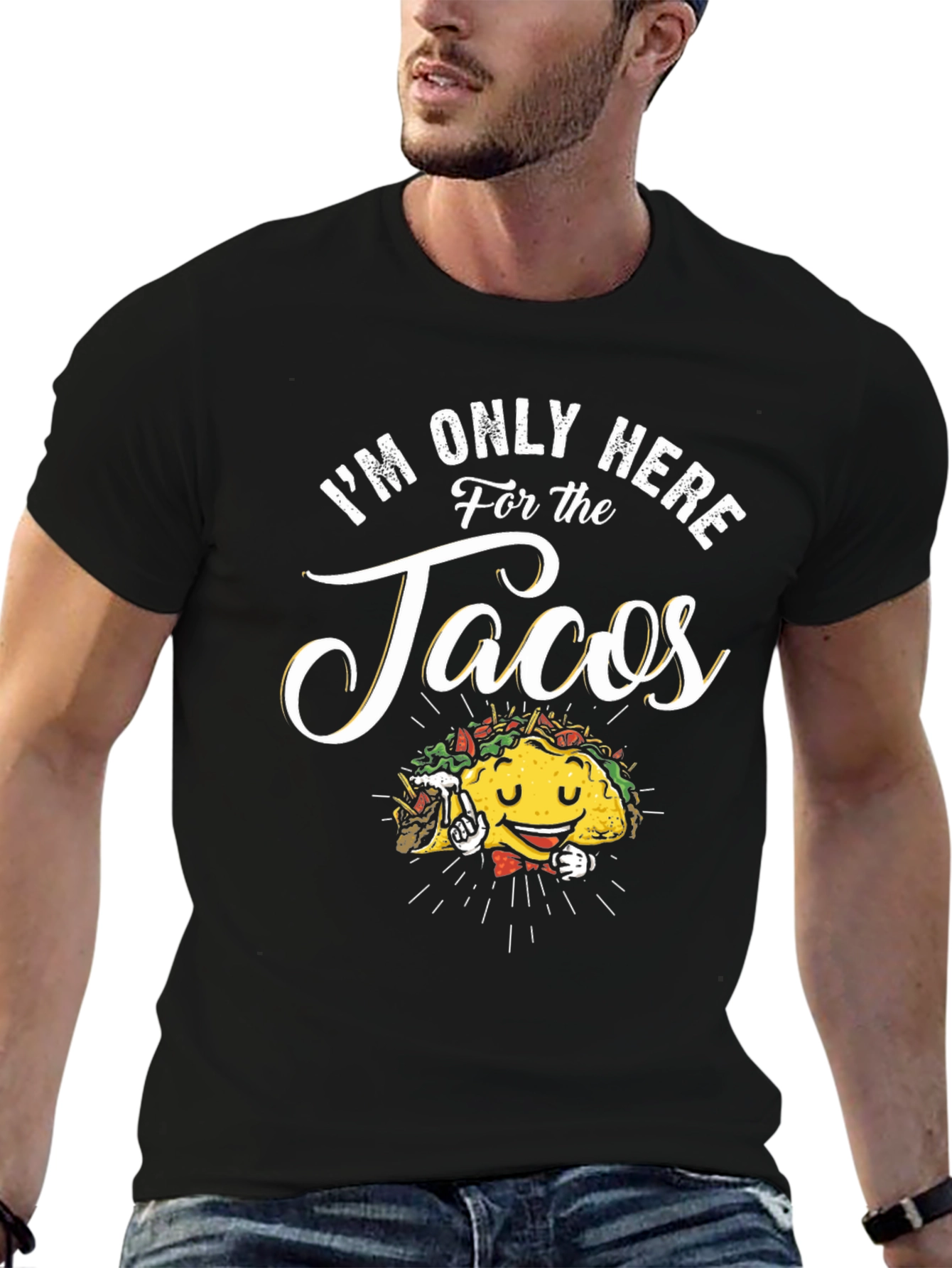 Black I'm Only Here For The Tacos Black T-Shirt view 6