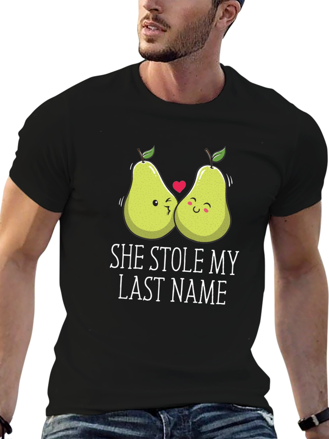 Black She Stole My Last Name T-Shirt, Couple Pears view 6