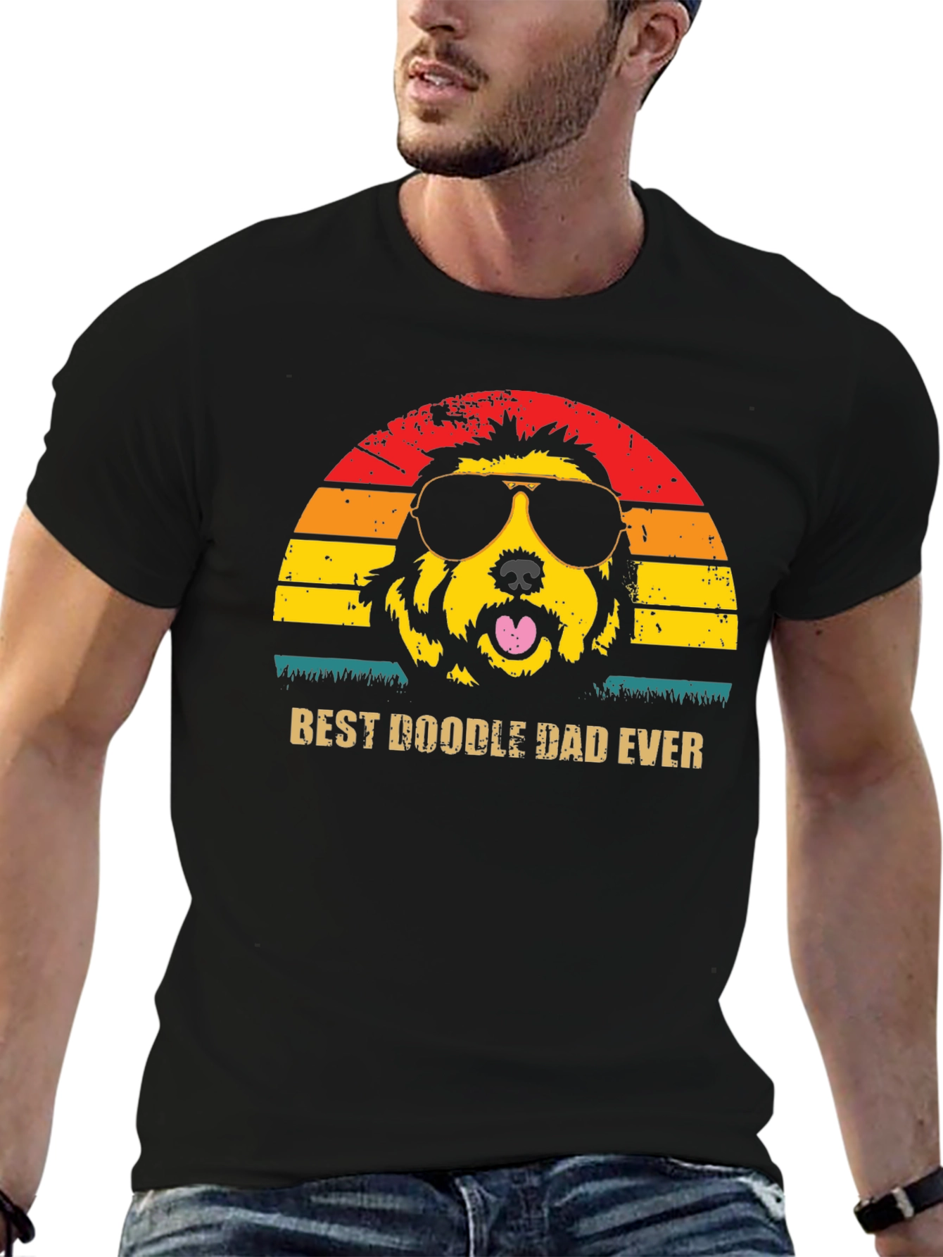 Black Best Doodle Dad Ever T-Shirt - Novelty Graphic Tee view 6