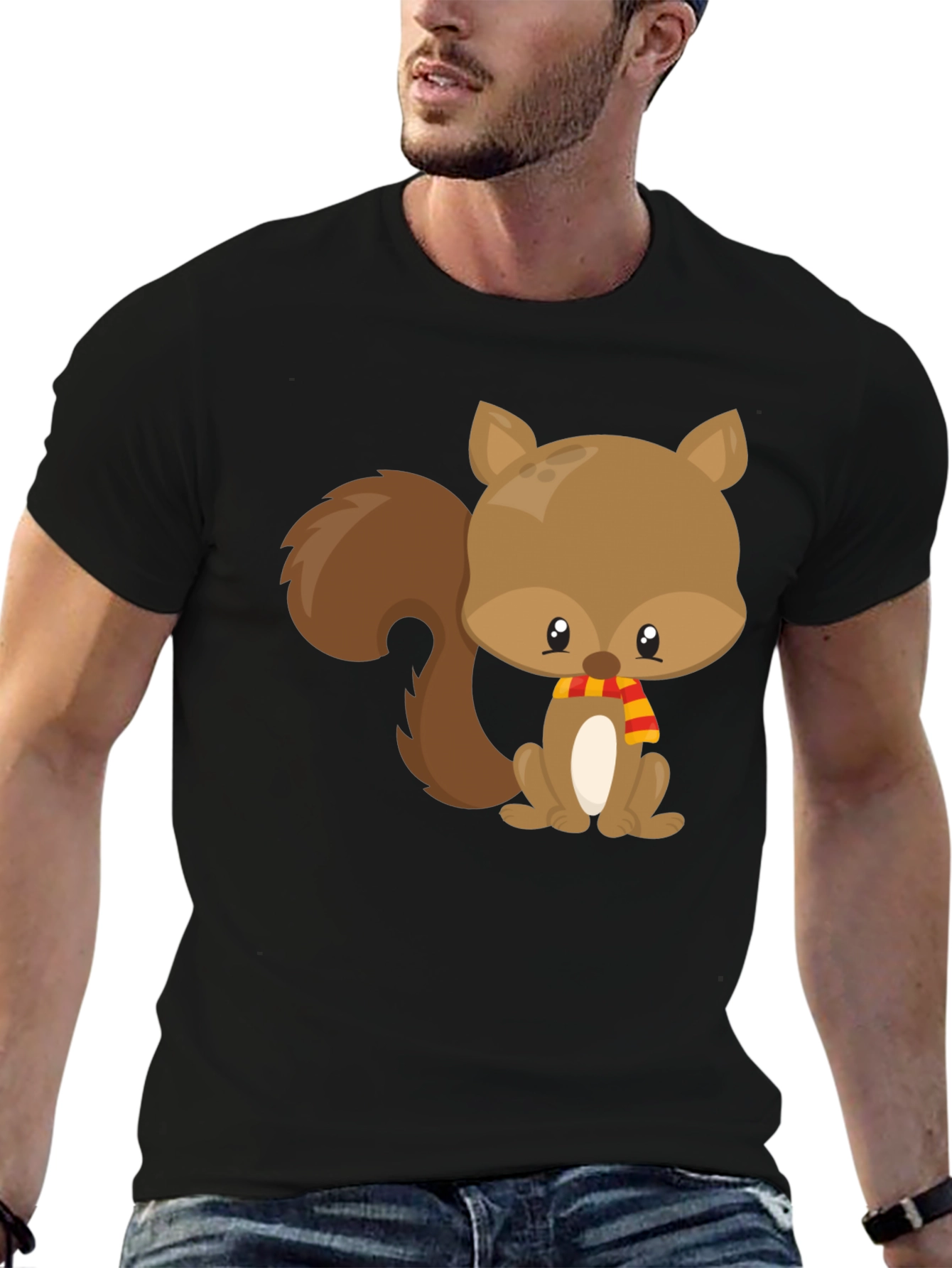 Black Cute Squirrel Black T-Shirt view 6