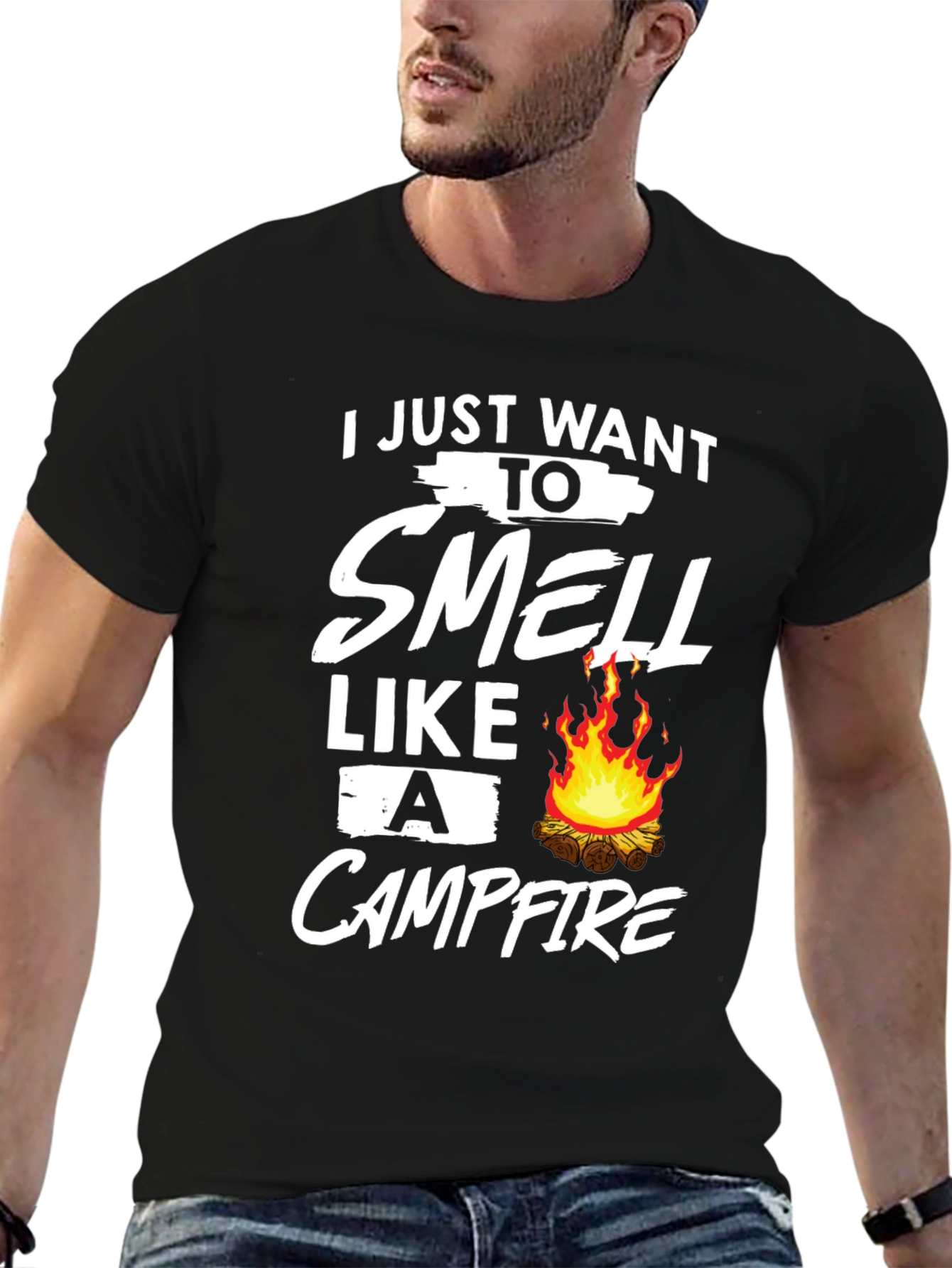 Black Campfire Smell T-Shirt: Cozy Outdoor Adventure view 6