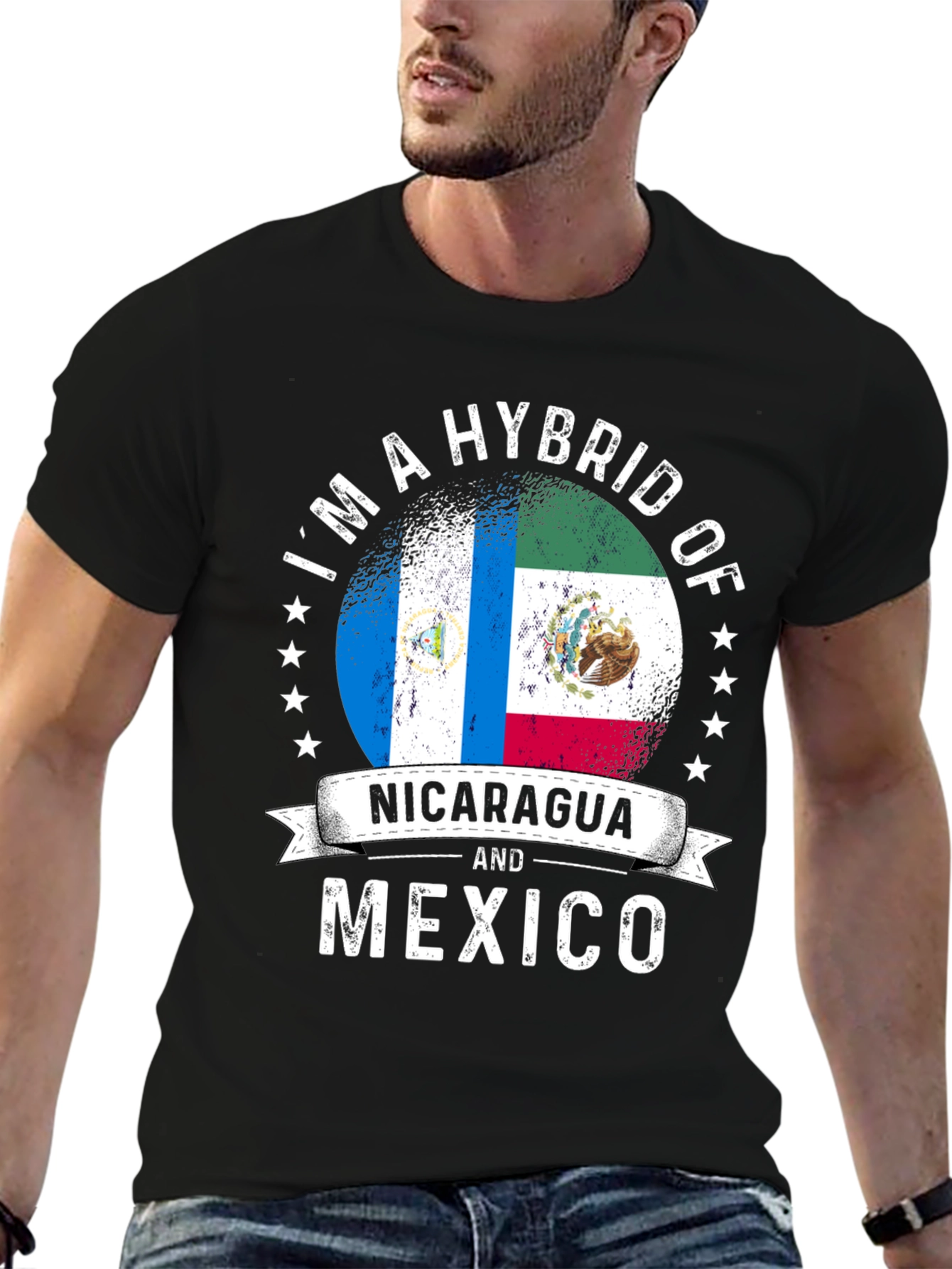 Black Nicaragua and Mexico Hybrid Pride T-Shirt view 6