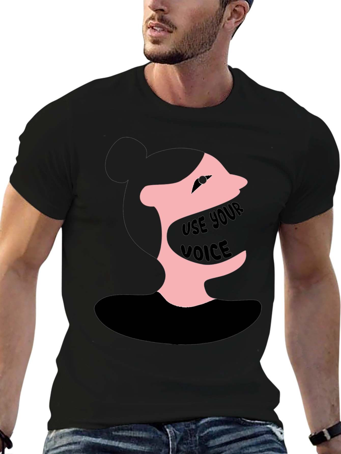 Black Use Your Voice Graphic Tee - Black Unisex Shirt view 6