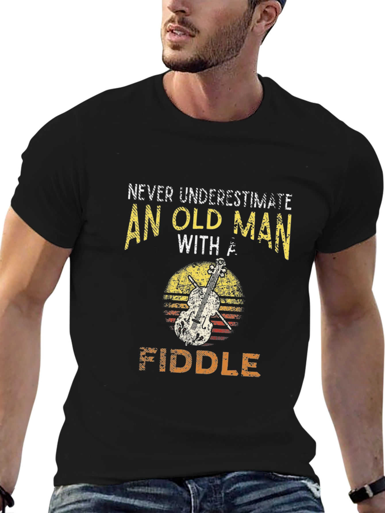 Black Never Underestimate an Old Man with a Fiddle T-Shirt view 6
