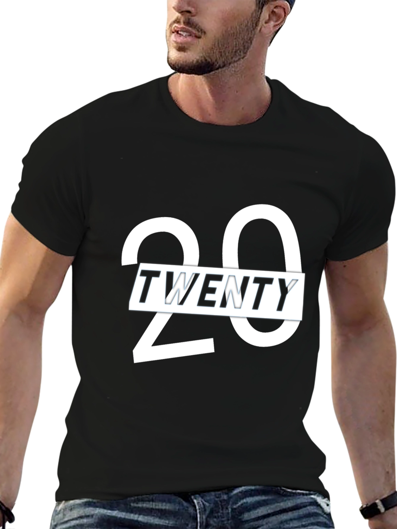 Black Stylish Twenty Graphic Print Crew Neck T-Shirt view 6