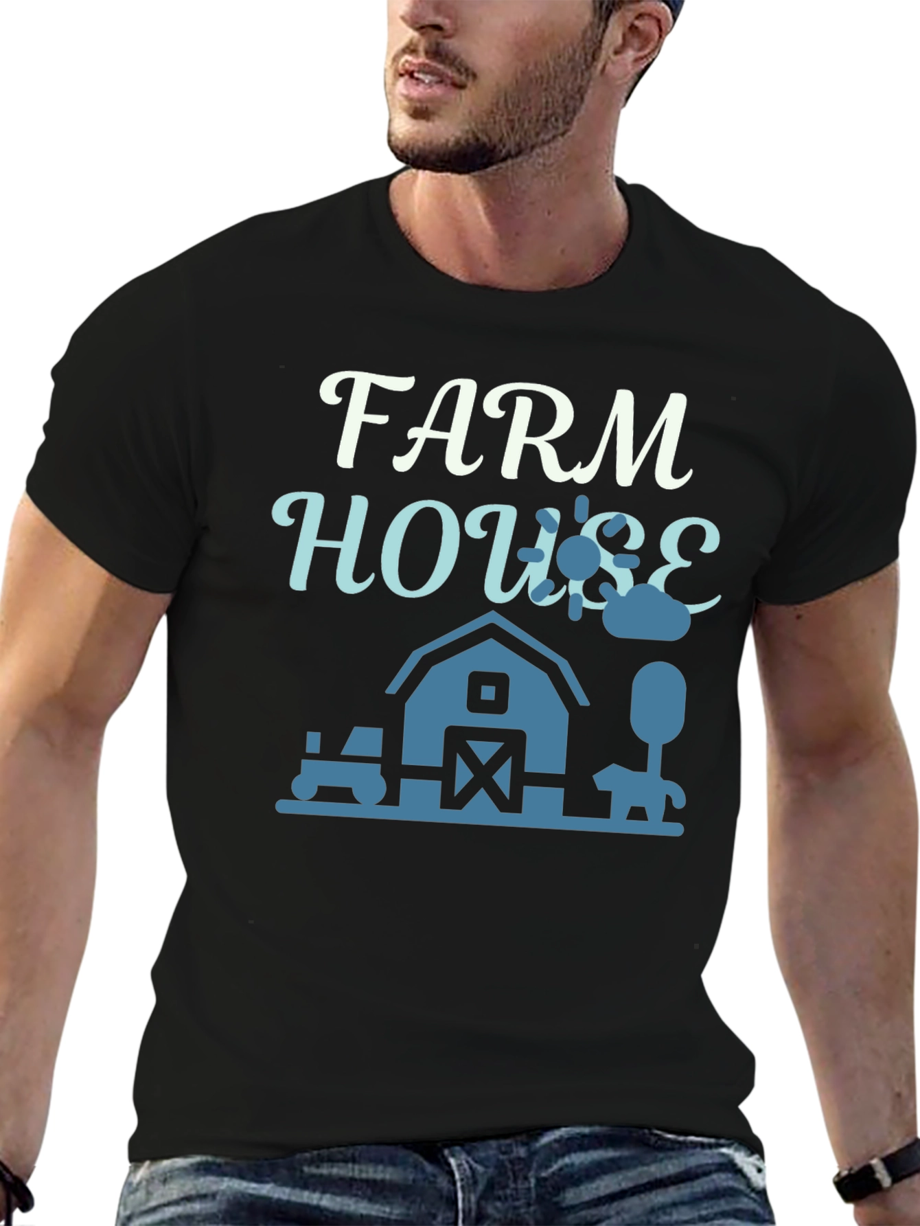Black Farm House Graphic Tee - Black Cotton T-Shirt view 6