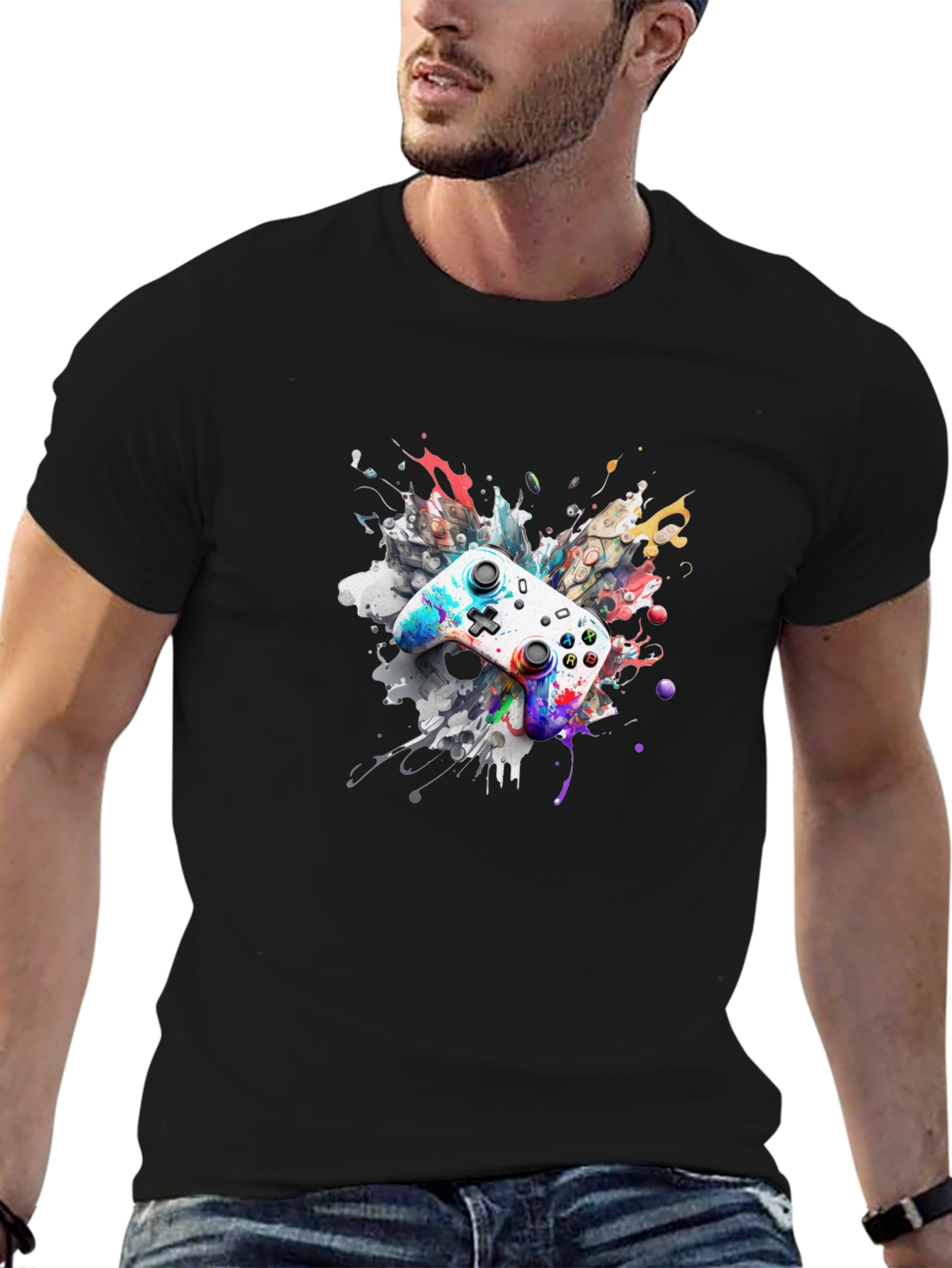 Black Colorful Gaming Controller T-Shirt view 6