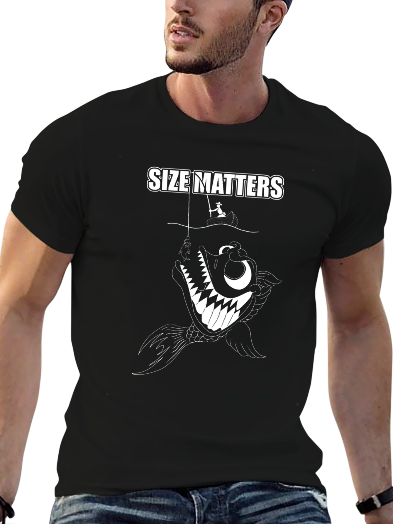 Black Size Matters Fishing Graphic Tee view 6