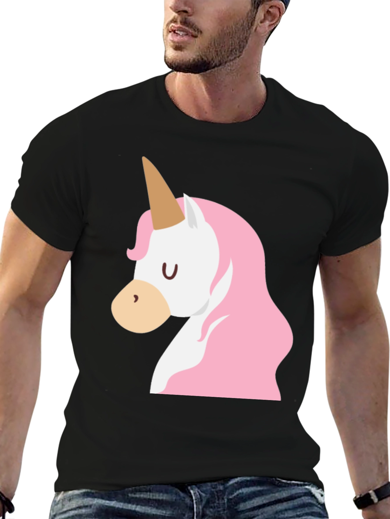 Black Men's Black Unicorn Graphic T-Shirt view 6