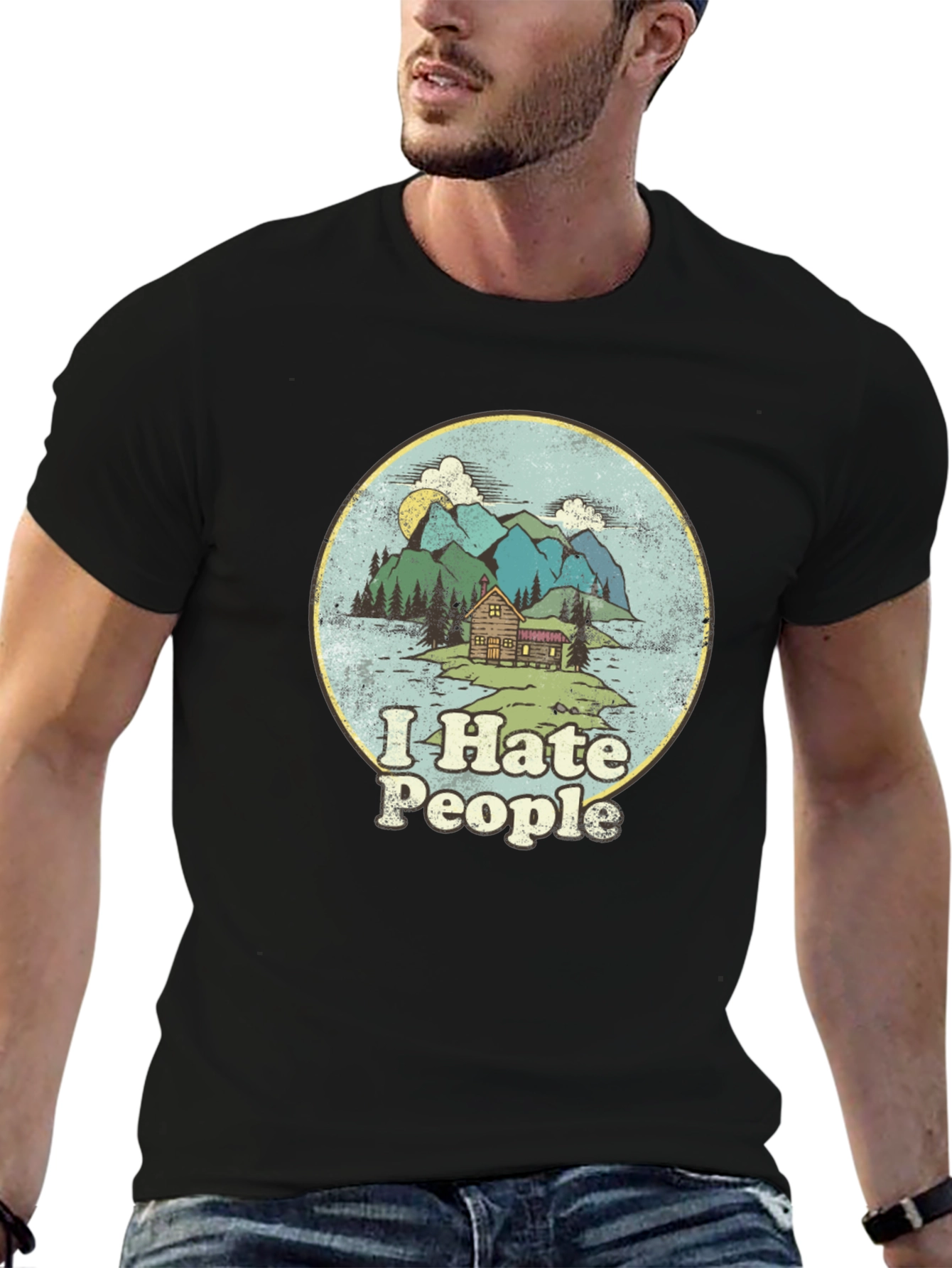 Black I Hate People T-Shirt - Cabin in the Mountains Graphic Tee view 6