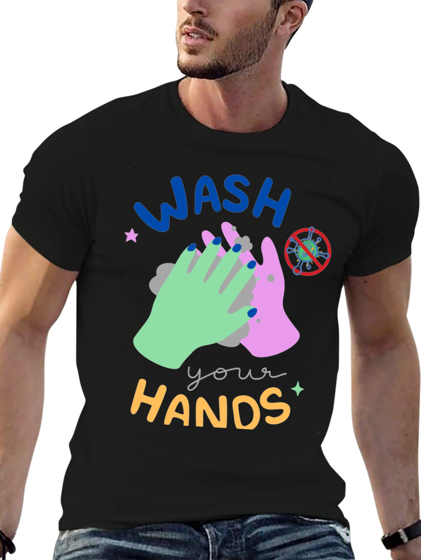 Black Wash Your Hands Graphic Tee - Black view 6