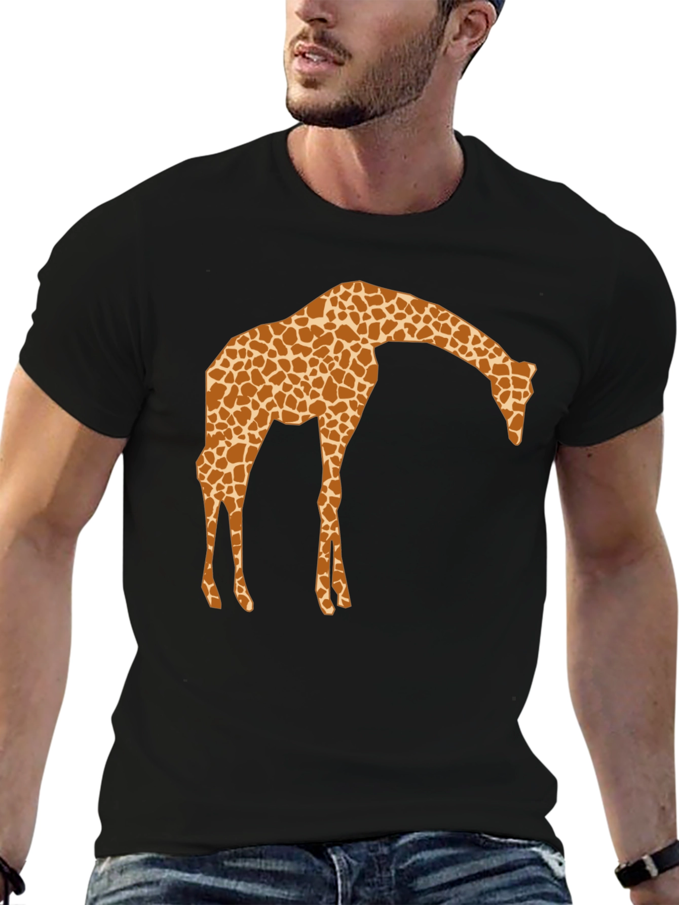 Black Giraffe Print Crew Neck T-Shirt view 6
