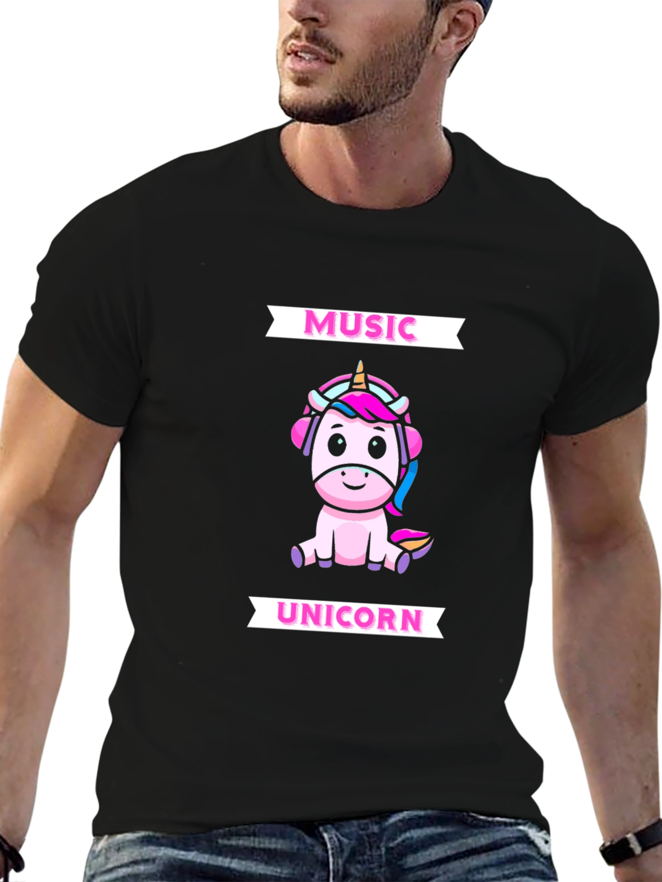 Black Music Unicorn Graphic T-Shirt view 6