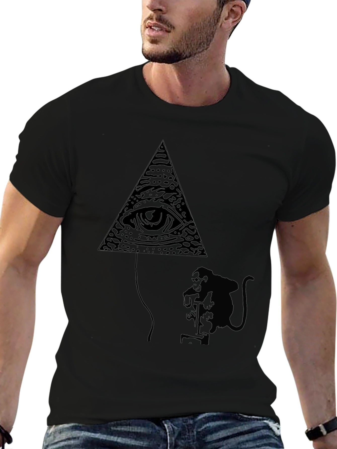 Black Illuminati Monkey Balloon Black T-Shirt view 6