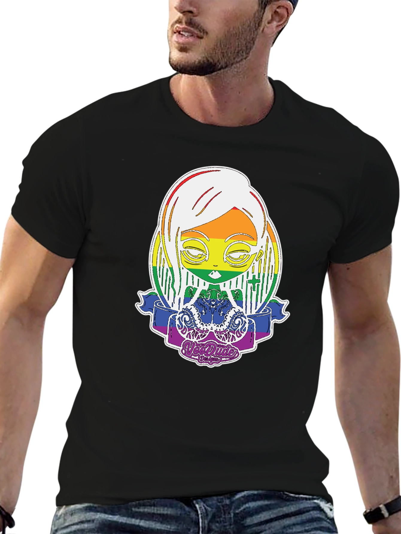 Black Rainbow Character Graphic Tee view 6