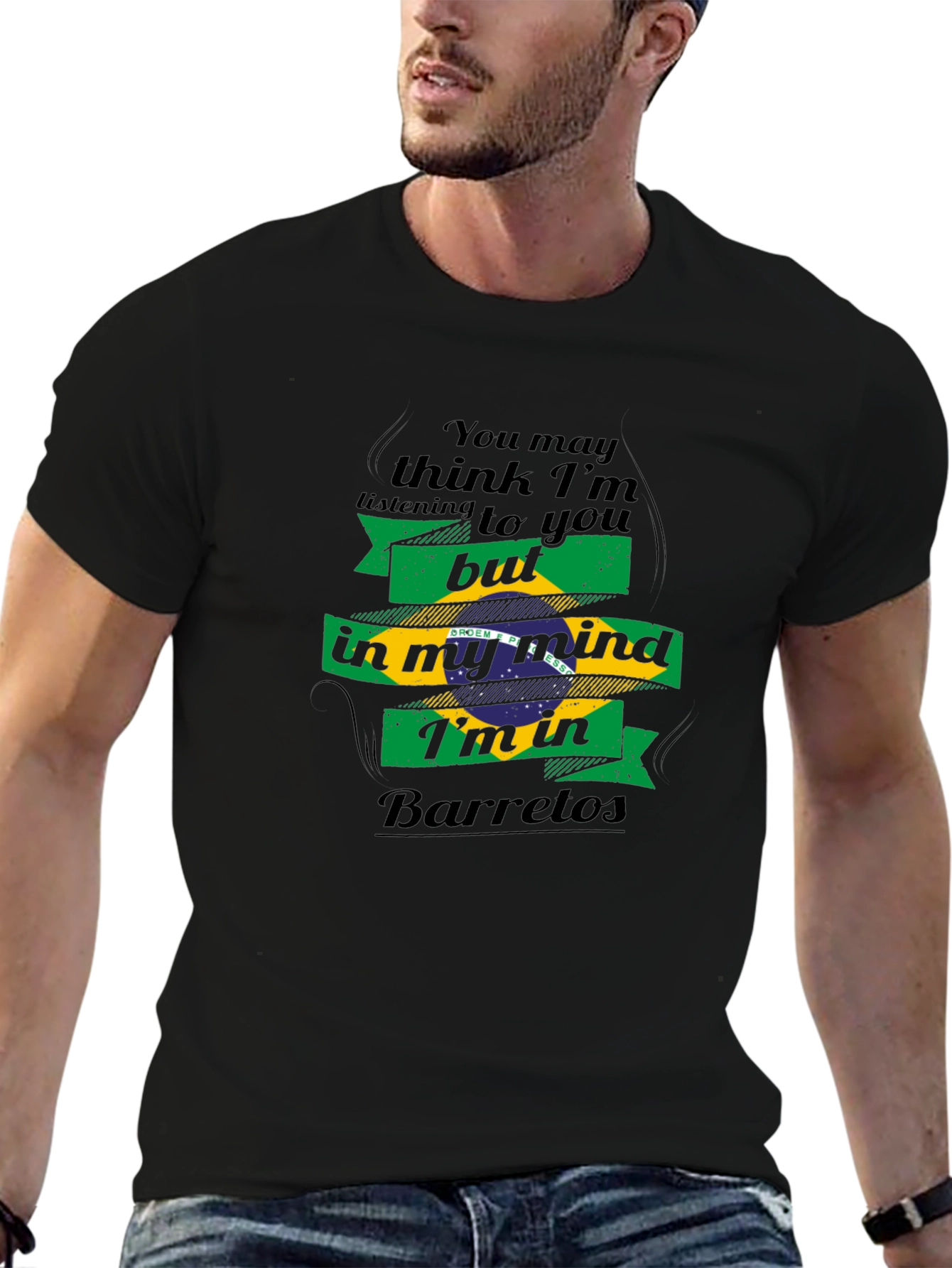 Black Brazil Flag Barretos Mind T-Shirt view 6
