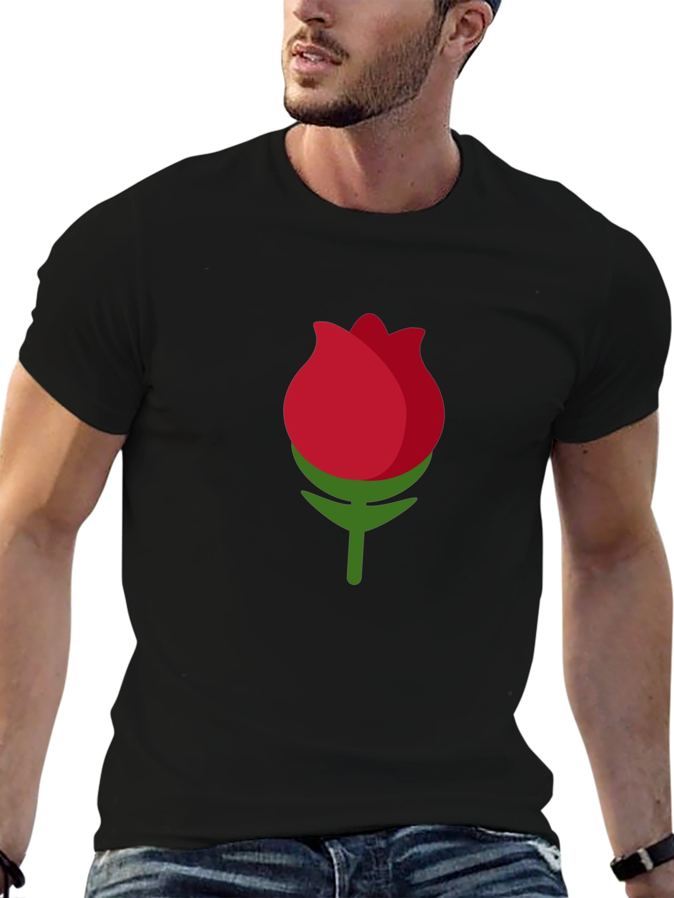 Black Black T-shirt with Rose Bud Graphic view 6