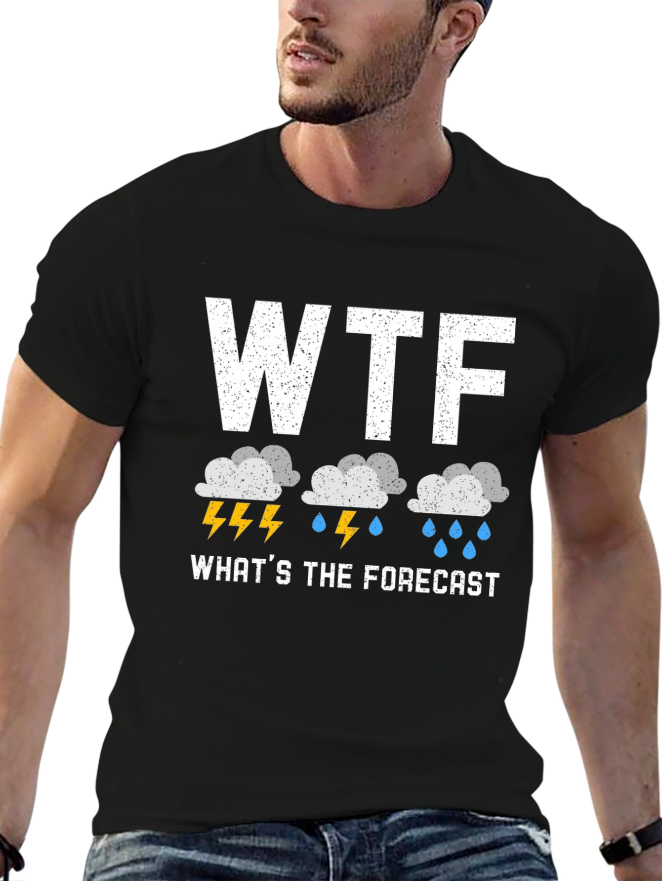 Black WTF What's the Forecast Funny Weather Graphic T-Shirt view 6