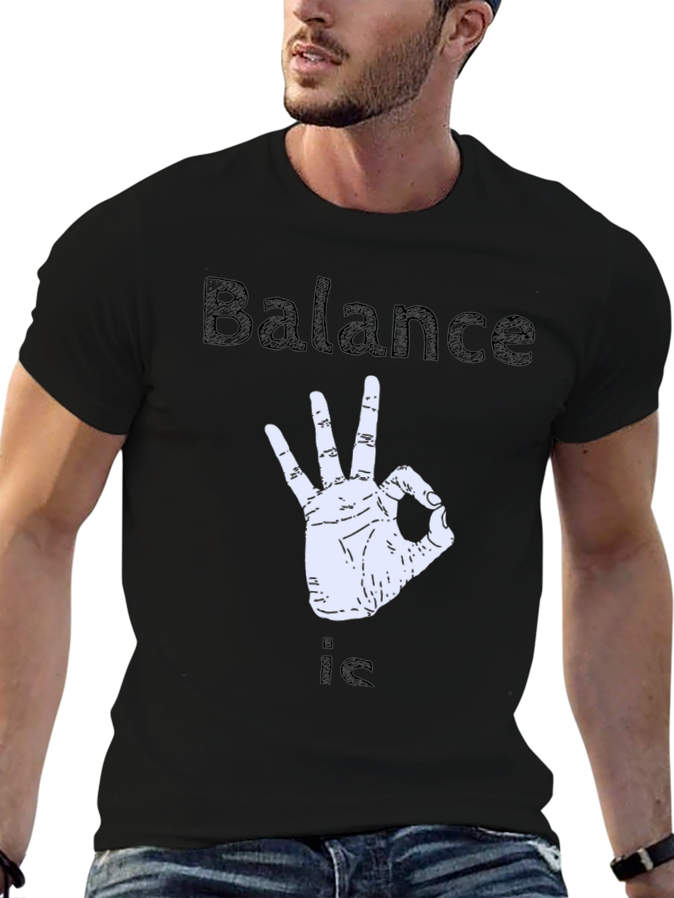 Black Balance is OK T-Shirt - Funny Gesture Tee view 6