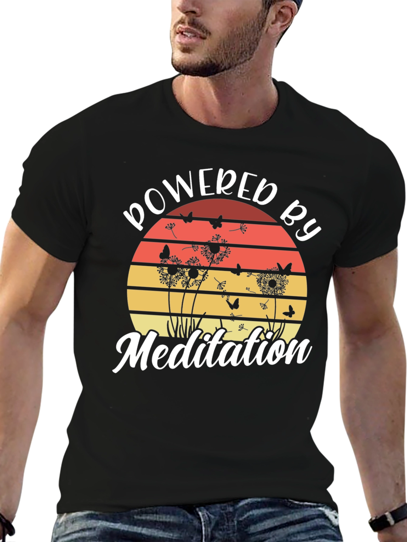 Black Powered by Meditation T-Shirt view 6
