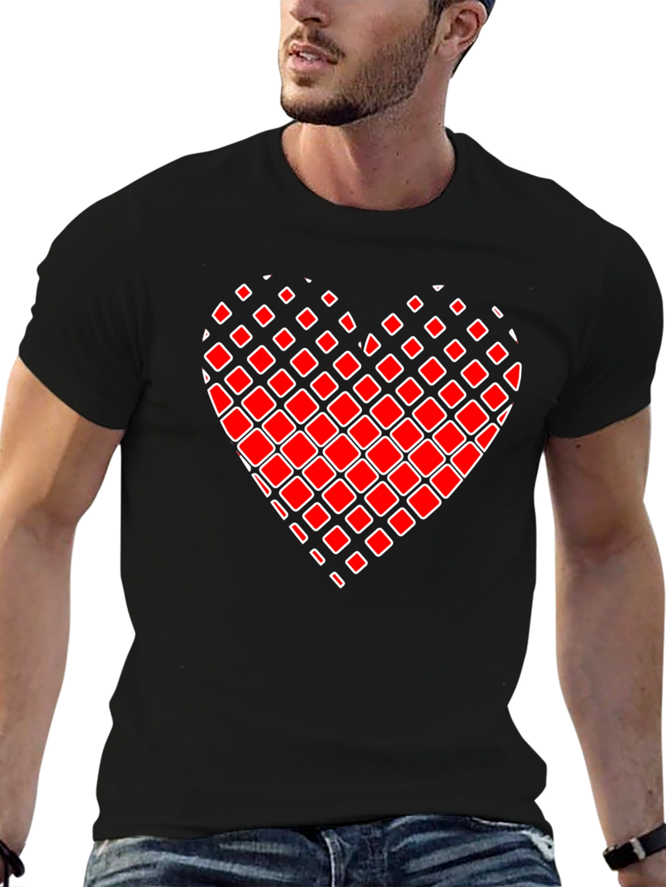 Black Red Square Heart Graphic Tee - Men's Black T-Shirt view 6