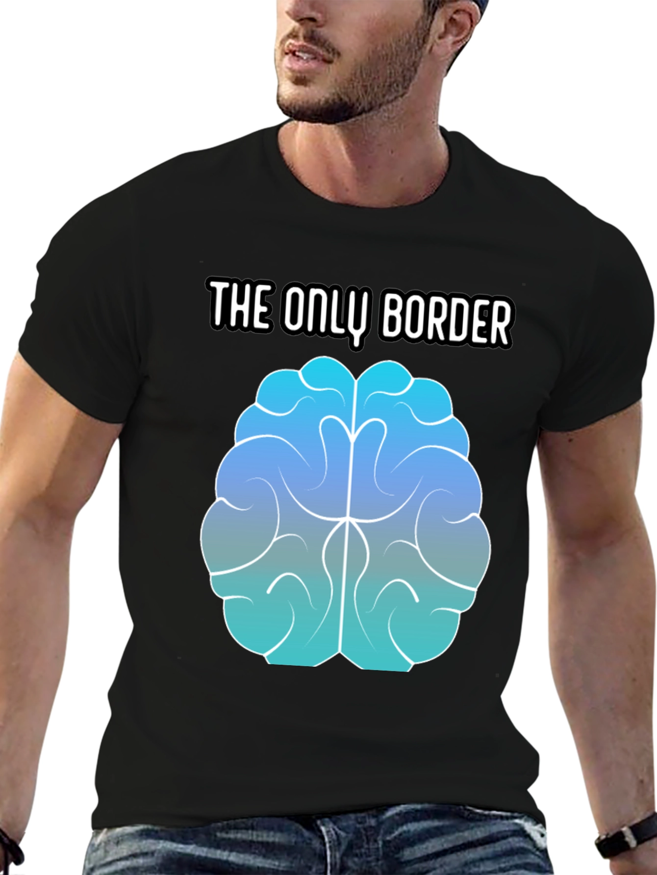 Black The Only Border Brain Graphic T-Shirt - Unisex Black Tee view 6
