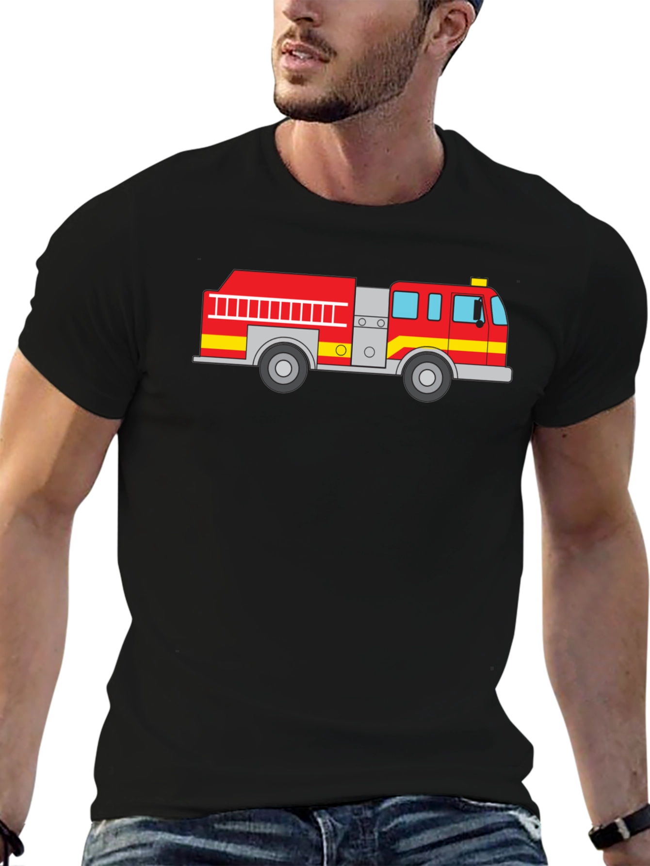 Black Fire Truck Graphic Tee - Black Cotton T-Shirt view 6