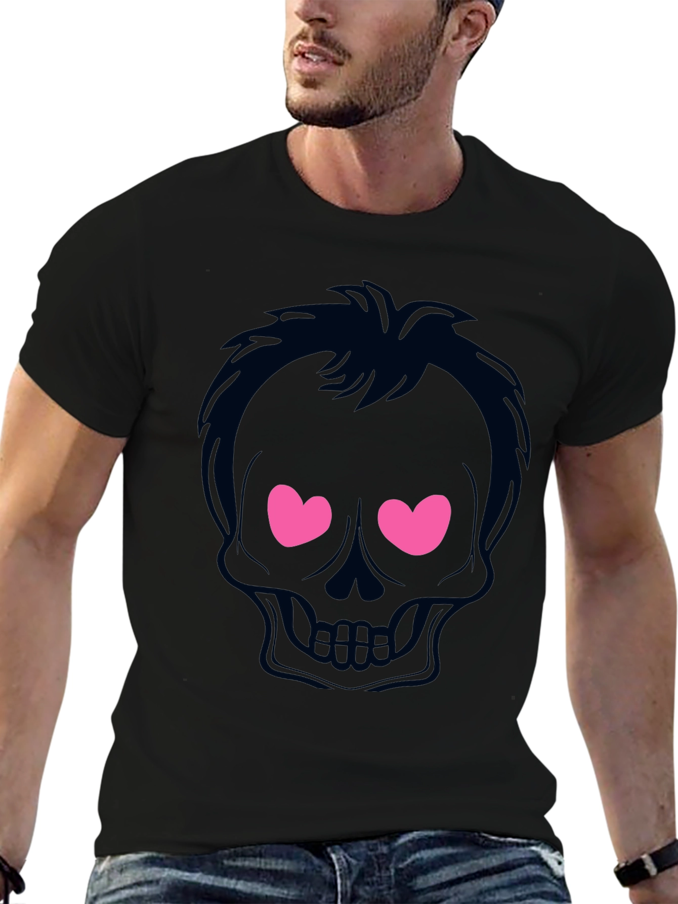 Black Skull Love Eyes Graphic T-Shirt - Mens view 6