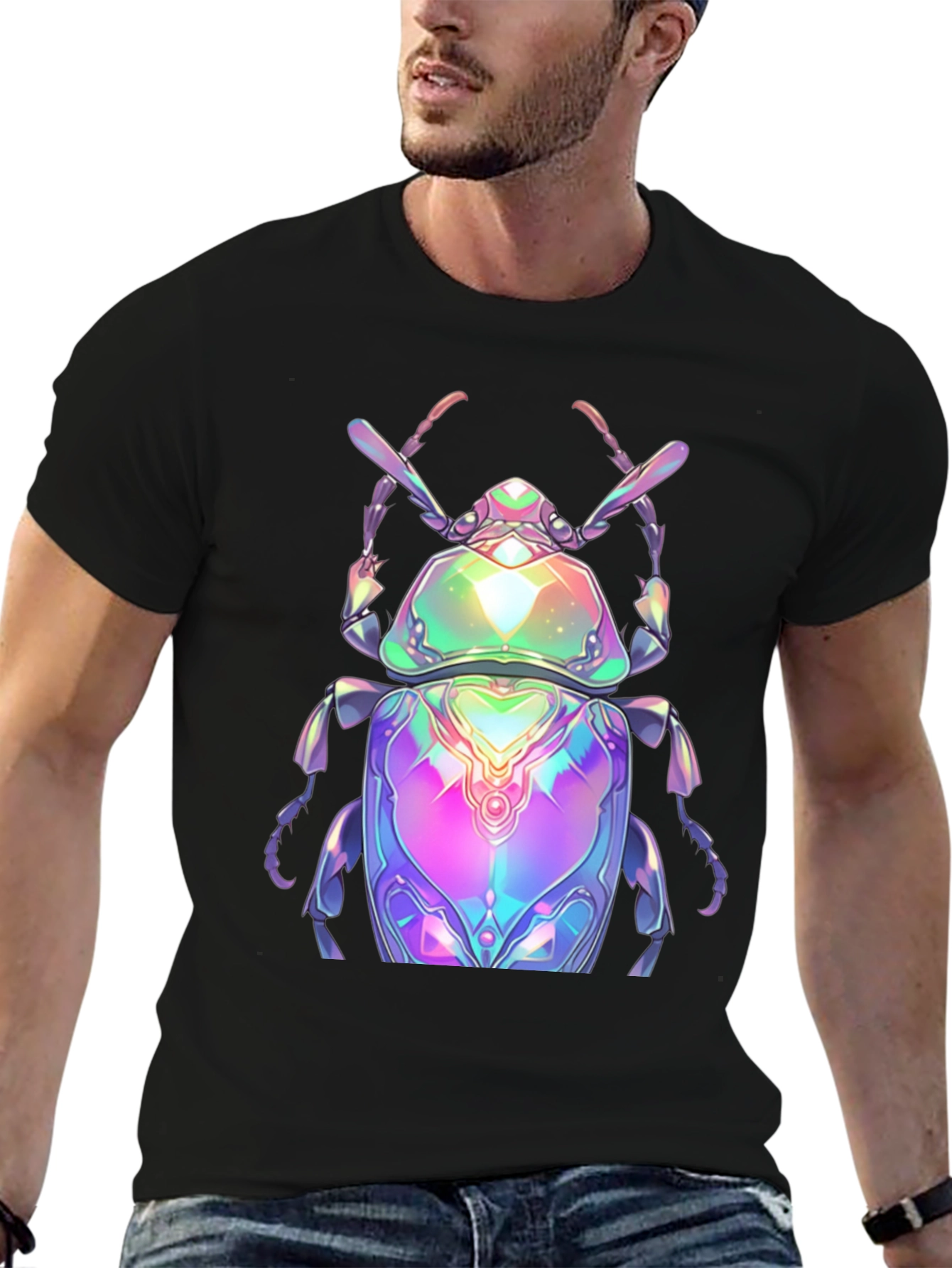 Black Iridescent Beetle Graphic Tee - Men's Black T-Shirt view 6